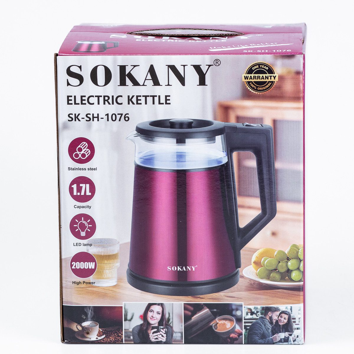 Електрочайник Sokany SK-SH-1076B Electric Kettle 2000W 1.7l Червоний_SKSH1076R_Milantium_4