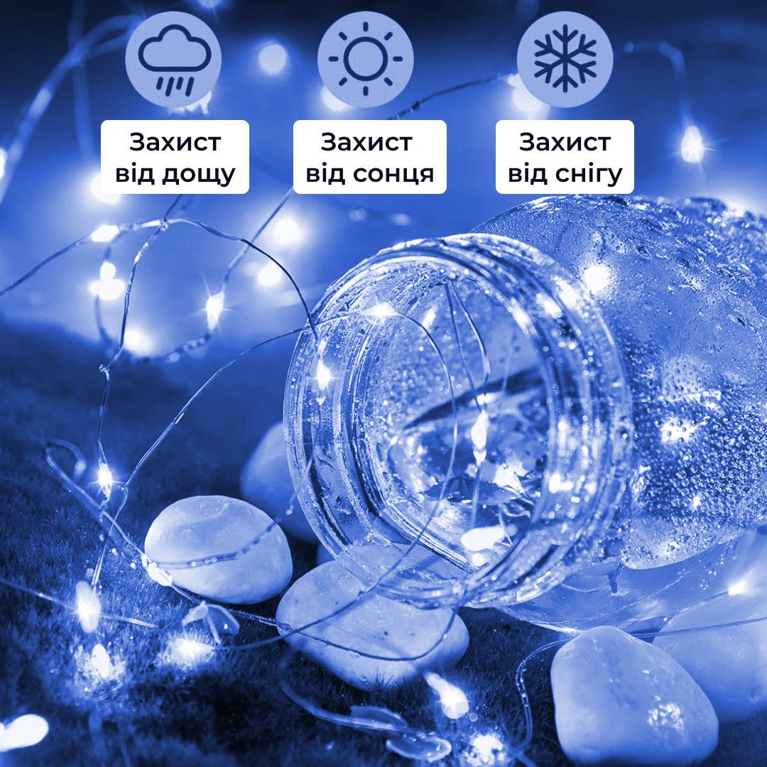 Гірлянда світлодіодна на батарейках GarlandoPro 100LED 10 метрів мідний дріт світлодіодна гірлянда Синій_1733028BL_Milantium_4