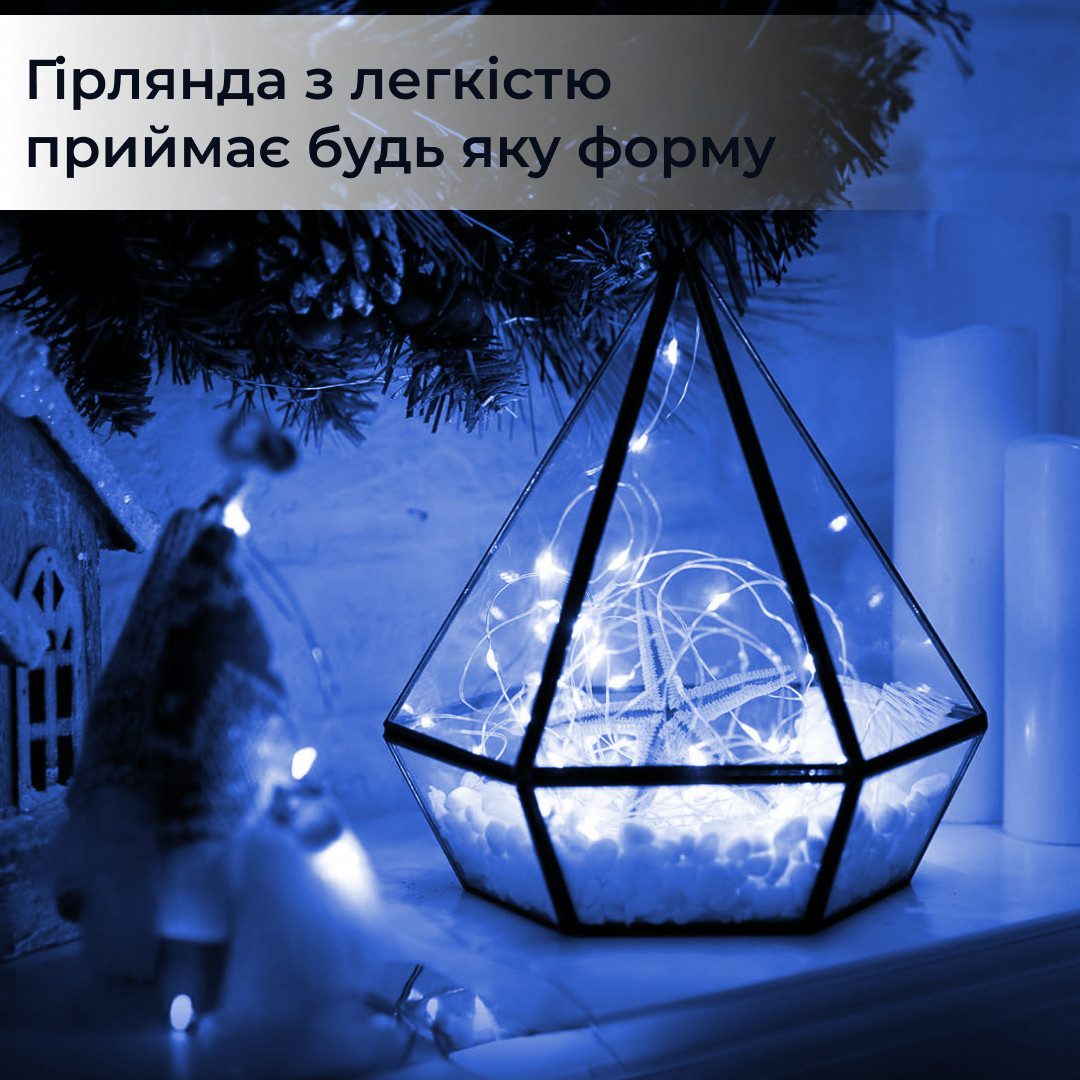 Гірлянда світлодіодна на батарейках GarlandoPro 100LED 10 метрів мідний дріт світлодіодна гірлянда Синій_1733028BL_Milantium_5