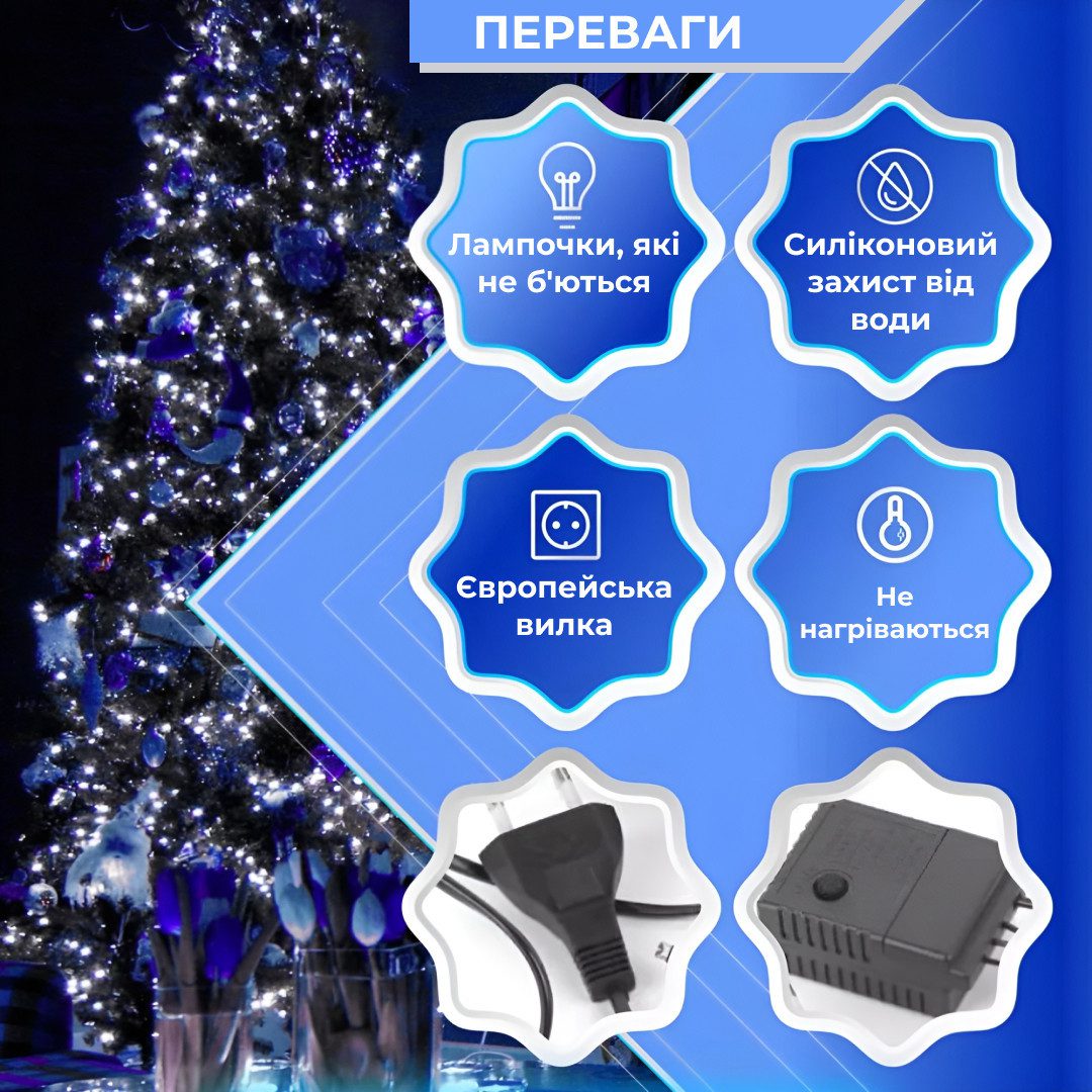 Гірлянда Роса Крапля 100 метров 1000 LED світлодіодна гірлянда в котушці мідний провід 8 функцій + пульт Синій_1733038BL_Milantium_3