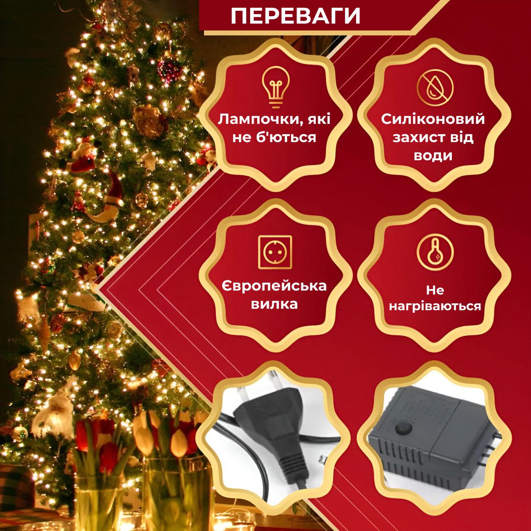 Гірлянда Роса Крапля 100 метров 1000 LED світлодіодна гірлянда в котушці мідний провід 8 функцій + пульт Жовтий_1733040Y_Milantium_2