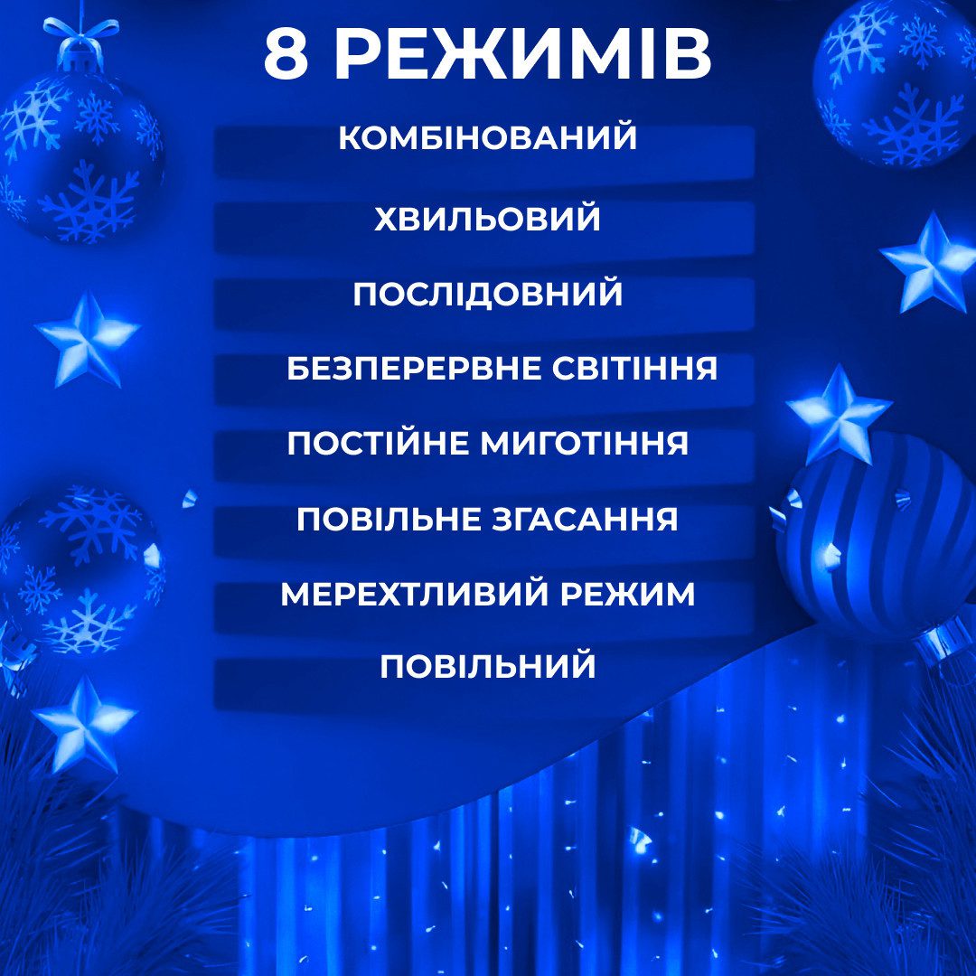 Гірлянда штора світлодіодна GarlandoPro 160LED 8 ліній 1