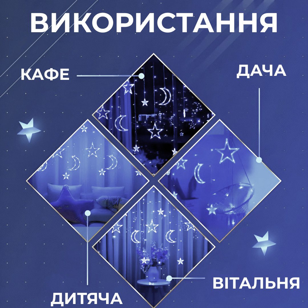 Гірлянда світлодіодна штора GarlandoPro зірка і місяць 108LED 3х0
