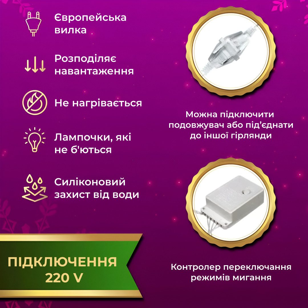 Гірлянда штора світлодіодна GarlandoPro 200LED Роса 3х3м 8 режимів 10 ниток гірлянда роса на ялинці 173305ML_173305ML_Milantium_4