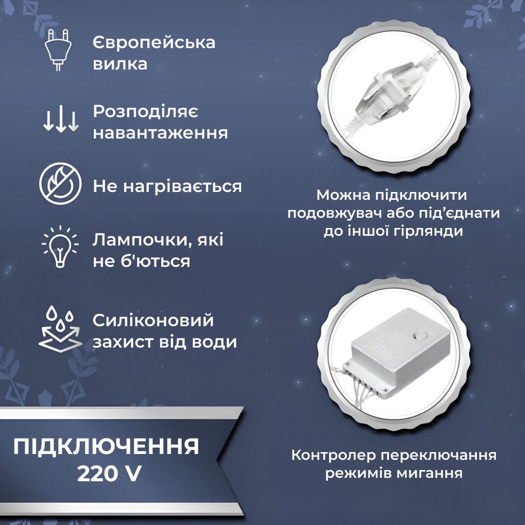 Гірлянда штора світлодіодна GarlandoPro 200LED Роса 3х3м 8 режимів 10 ниток гірлянда роса на ялинці Білий 173307W_173307W_Milantium_4