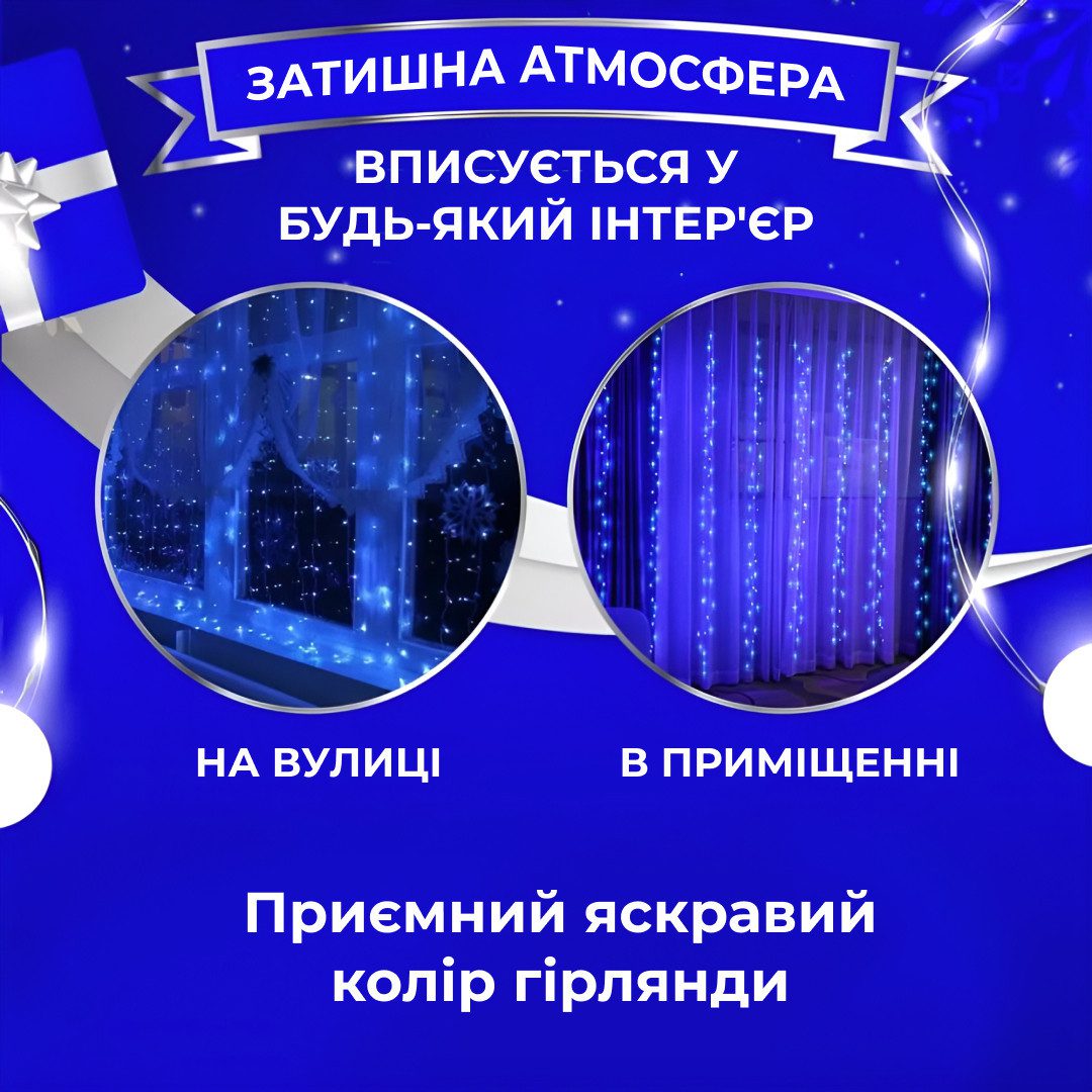 Гірлянда світлодіодна GarlandoPro 270 LED Водоcпад 3х3 м 10 ліній 8 режимів Синій 1733050BL_1733050BL_Milantium_3