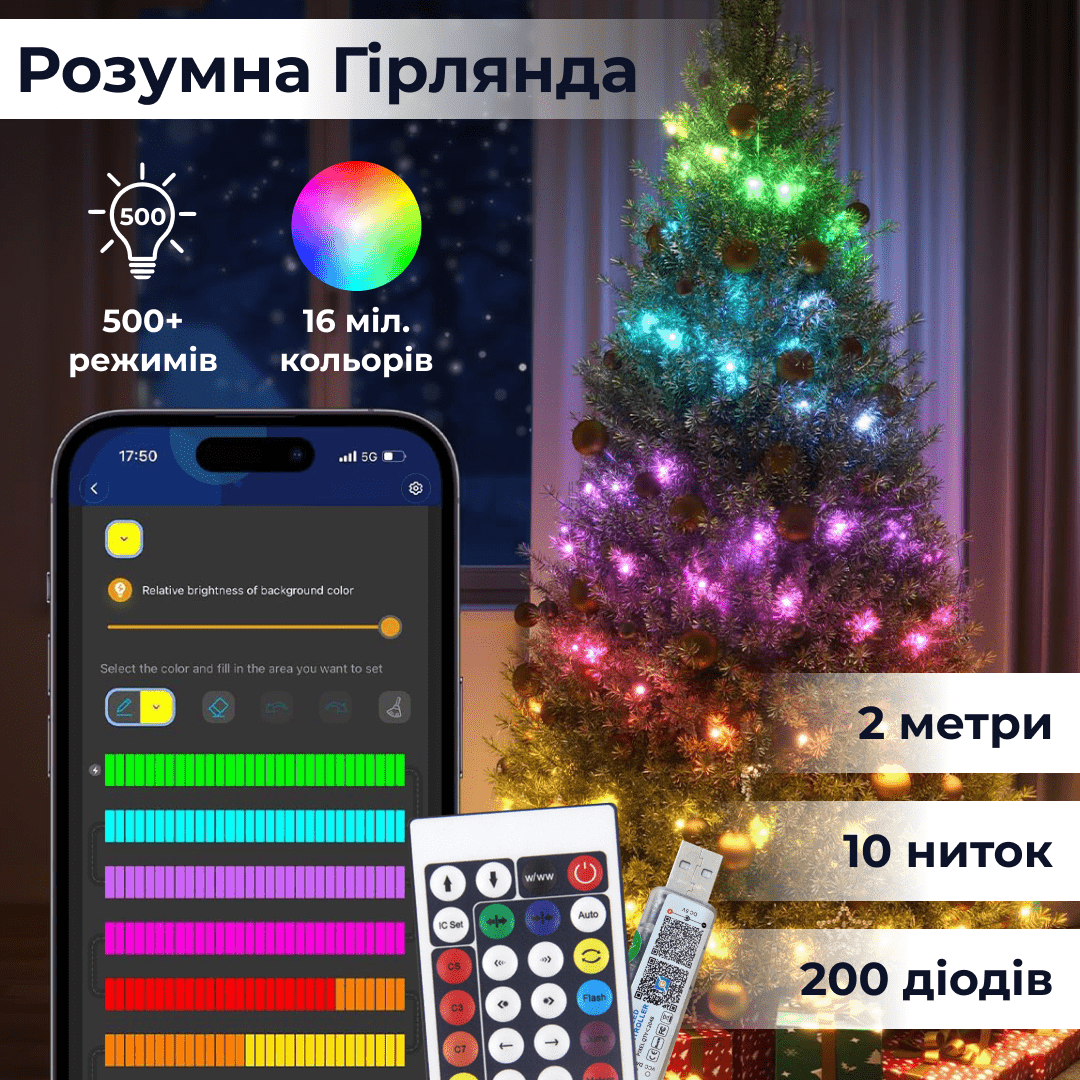 Розумна гірлянда GarlandoPro 1733041ML 200LED 2m Multicolor смарт гірлянда_1733041ML_Milantium_1