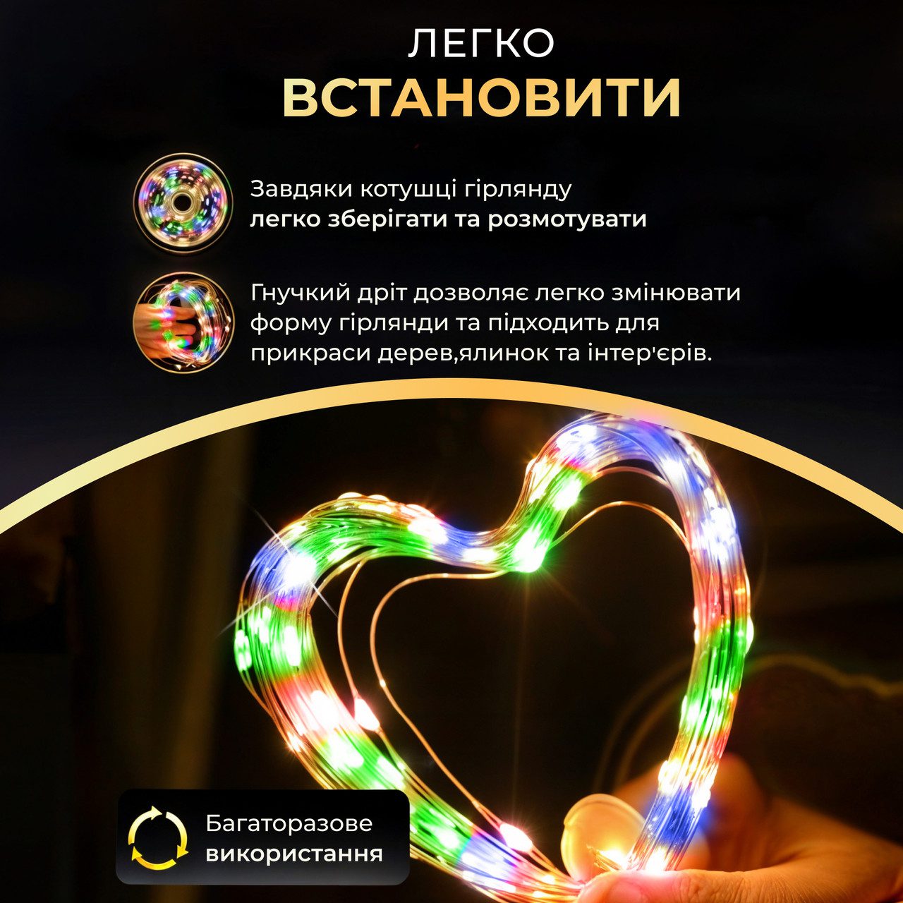Гірлянда роса 20 метрів USB на 200 led світлодіодів крапля на зеленому дроті мультиколор USB200L20MGML_USB200L20MGML_Milantium_3