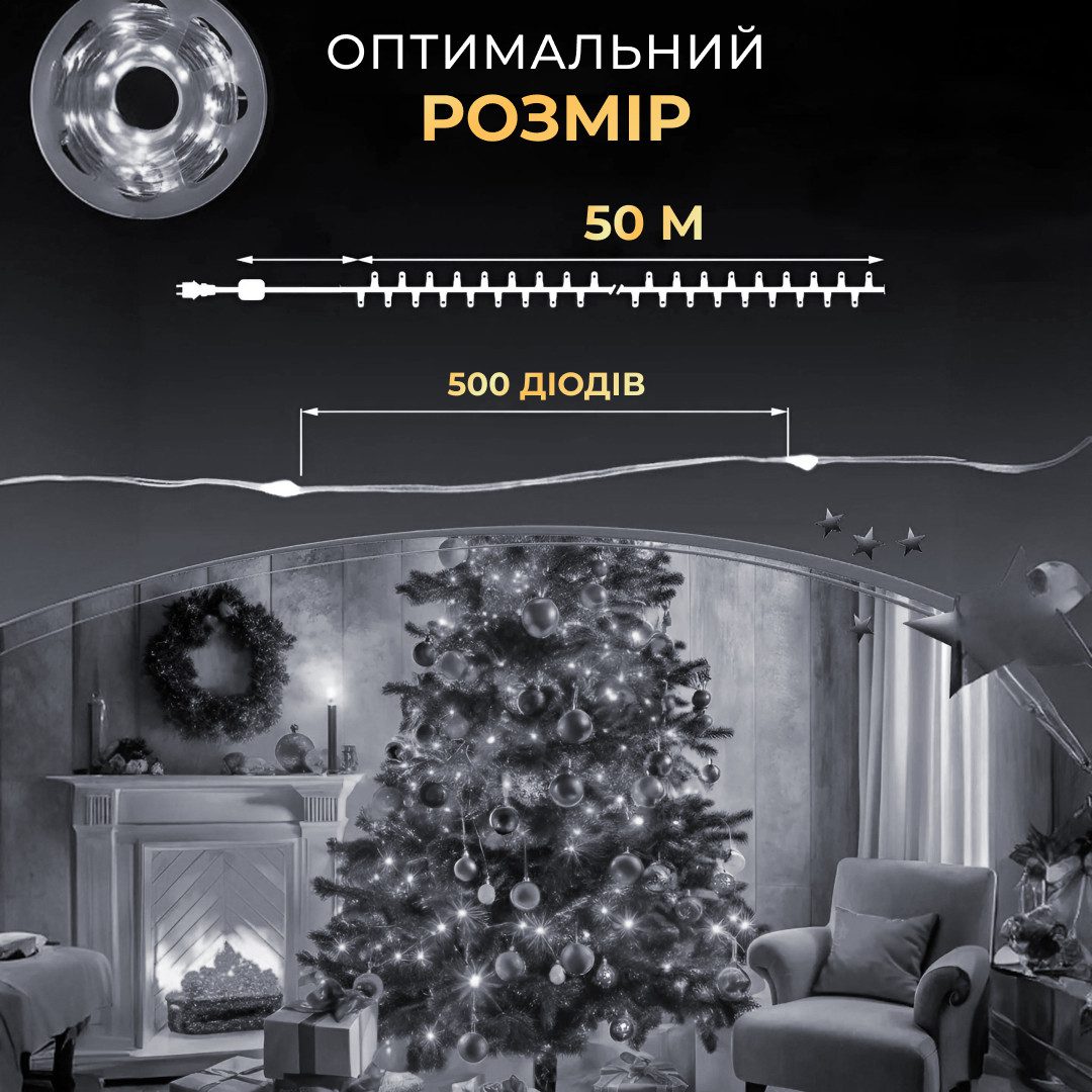 Гірлянда роса на пульті 50 метрів на 500 led світлодіодів крапля на зеленому дроті біла 500L50MGW_500L50MGW_Milantium_2