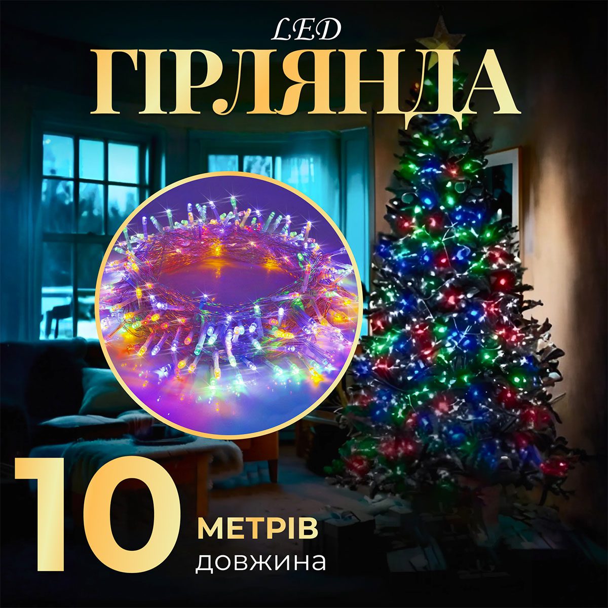 Гірлянда нитка світлодіодна GarlandoPro 10м 8 режимів лед гірлянди W200LEDML_W200LEDML_Milantium_1