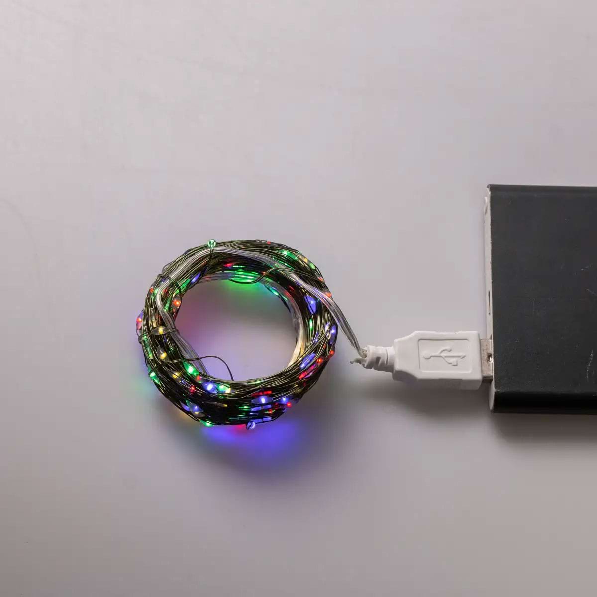 Гірлянда роса 20 метрів USB на 200 led світлодіодів крапля на зеленому дроті мультиколор USB200L20MGML_USB200L20MGML_Milantium_7