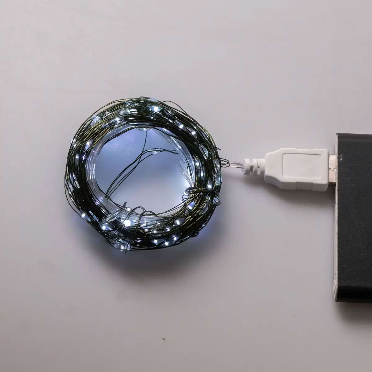 Гірлянда роса 20 метрів USB на 200 led світлодіодів крапля на зеленому дроті біла USB200L20MGW_USB200L20MGW_Milantium_7