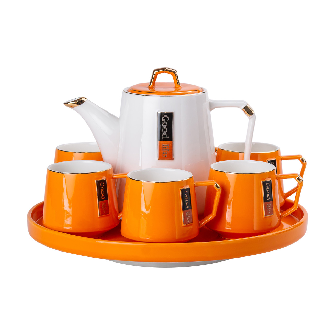 Чайний сервіз на 6 персон із порцелянаовою підставкою Orange HP-15-27 – купити в Україні недорого