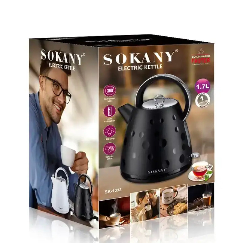 Електрочайник Sokany SK1033B 1.7 літра безшумний 1850 Вт Чорний_SK1033B_Milantium_5