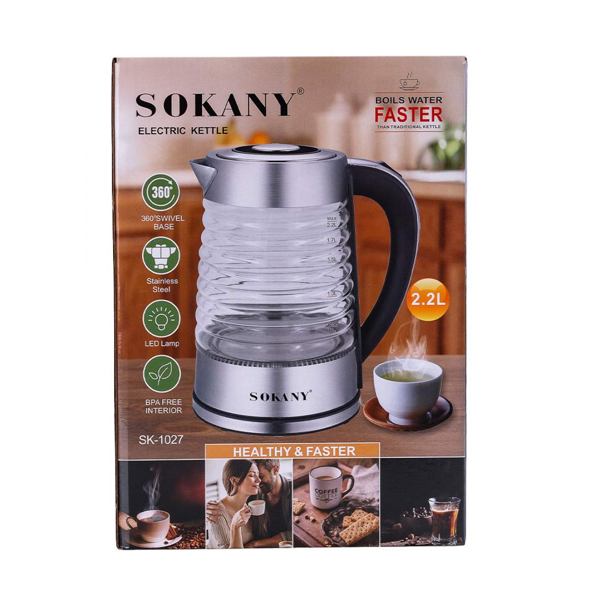 Електрочайник Sokany SK1027CST 2.2 літра скляний 2000 Вт з підсвічуванням_SK1027CST_Milantium_4