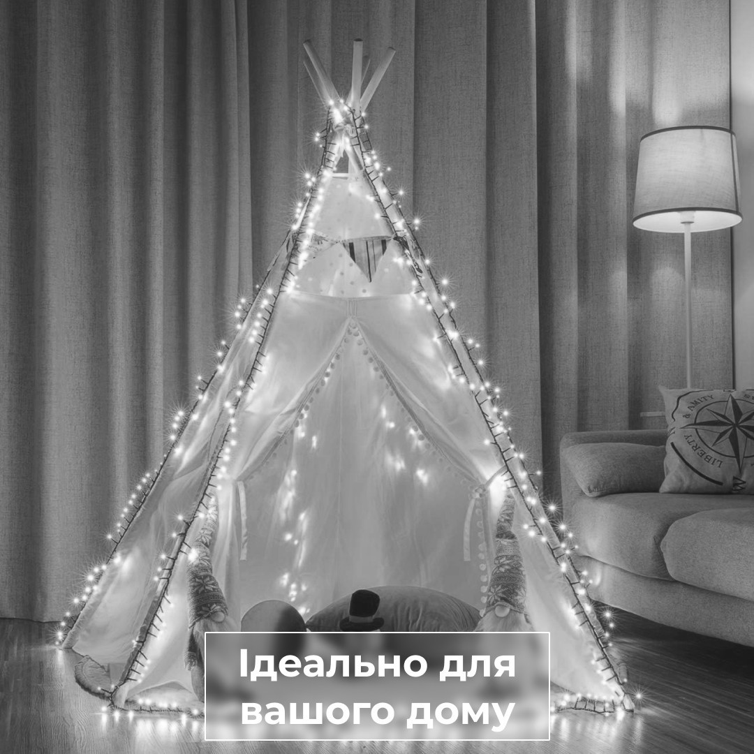 Гірлянда нитка 22 м на 218 LED лампочок світлодіодна чорний провід 8 режимів работи Білий M500LEDW_M500LEDW_Milantium_6