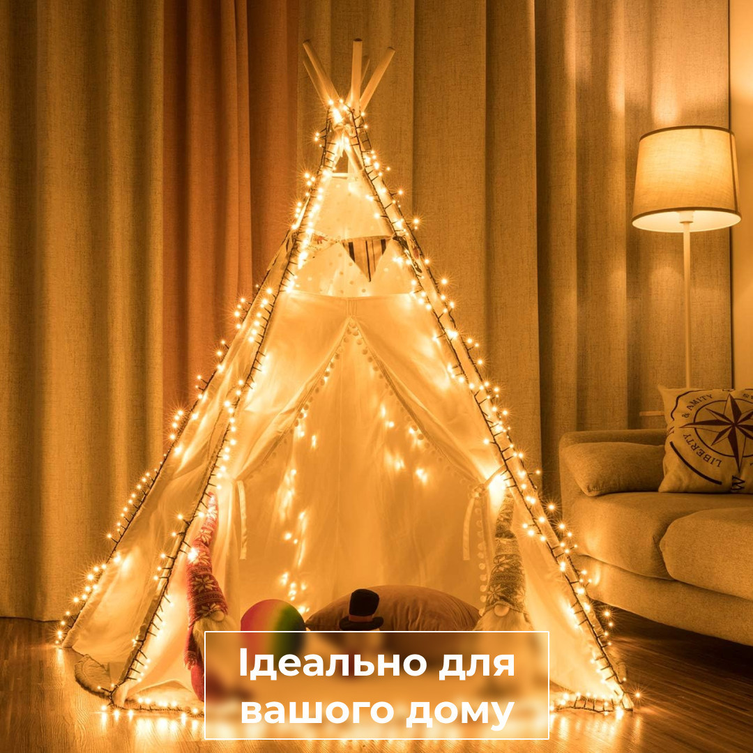 Гірлянда нитка 22м на 218 LED лампочок світлодіодна чорний провід 8 режимів работи Жовтий_M500LEDY_Milantium_6