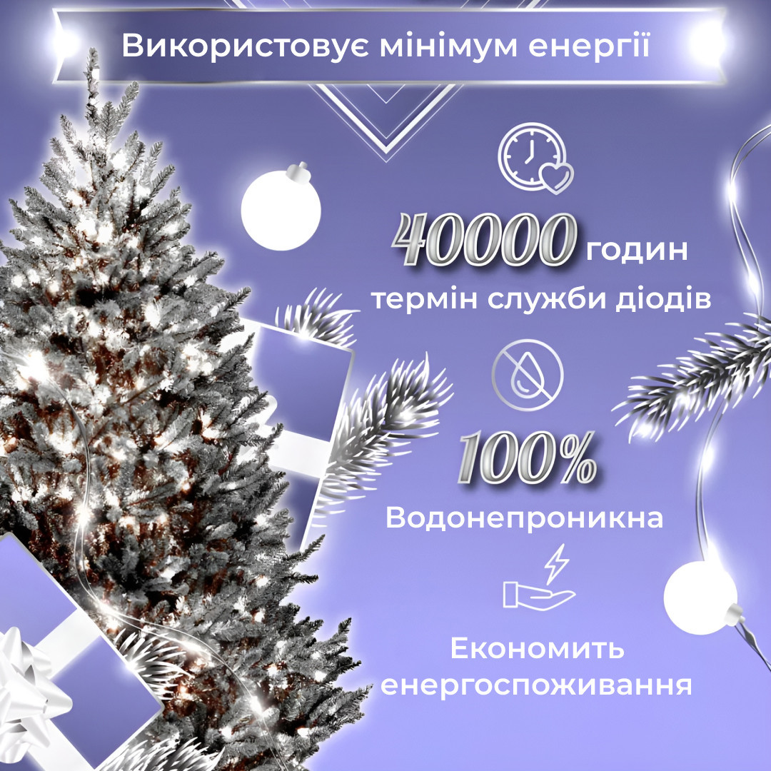 Гірлянда Роса Крапля 50 метрів 500 LED лампочок світлодіодна гірлянда в котушці мідний дріт 50 м 8 функцій + пульт_1733035W_Milantium_7
