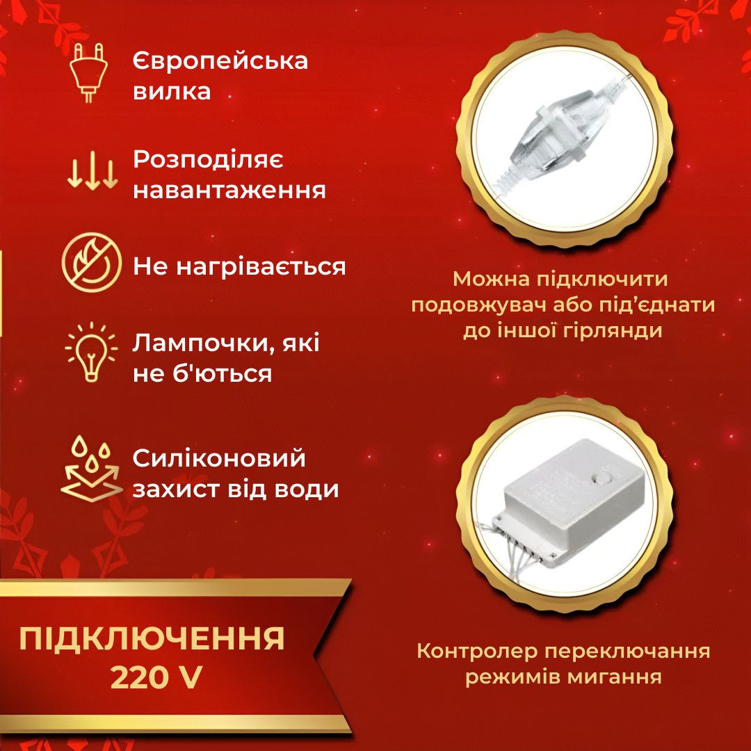 Гірлянда штора 3х2 м 144 LED світлодіодна мідний провід 16 ниток Жовтий_ZWM2320LEDY_Milantium_4