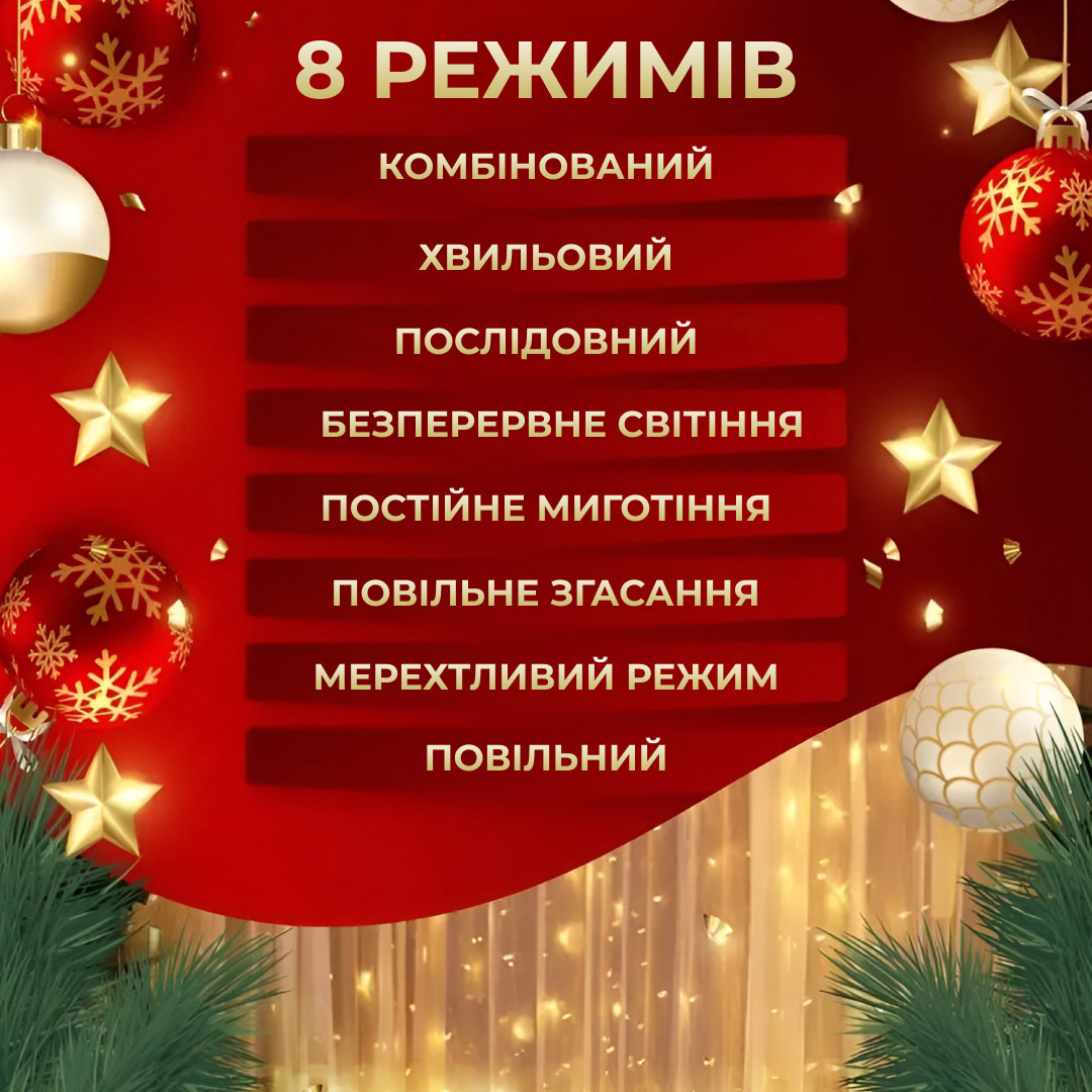 Гірлянда штора 3х2 м 144 LED світлодіодна мідний провід 16 ниток Жовтий_ZWM2320LEDY_Milantium_7
