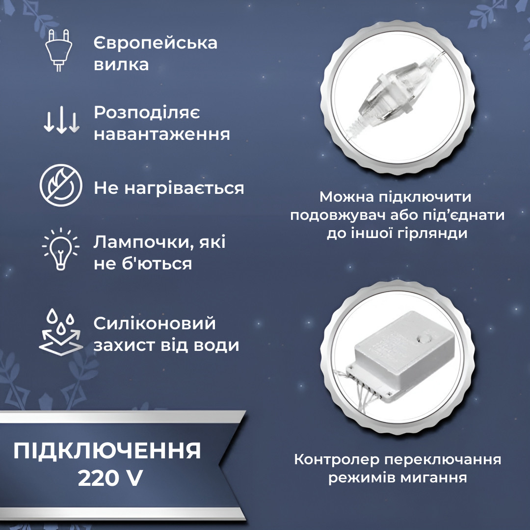 Гірлянда світлодіодна GarlandoPro 600 LED 3х3 м 16 ліній 8 режимів Білий_ZWM2600LEDW_Milantium_4