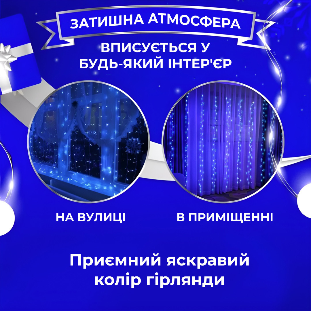 Гірлянда світлодіодна GarlandoPro 600 LED 3х3 м 16 ліній 8 режимів Синій_ZWM2600LEDBL_Milantium_3
