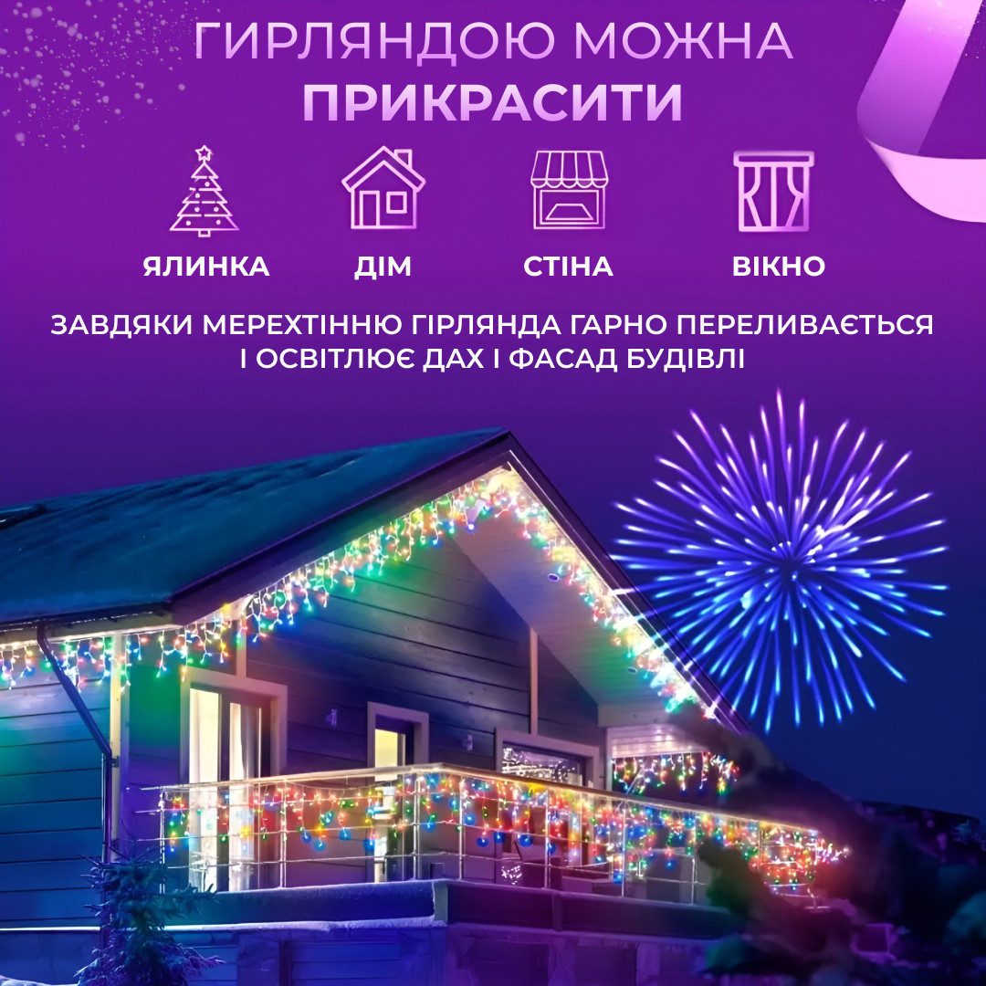 Гірлянда вулична світлодіодна 90 LED 3 метри білий дріт бахрома 18 ниток 3МWML_3МWML_Milantium_3