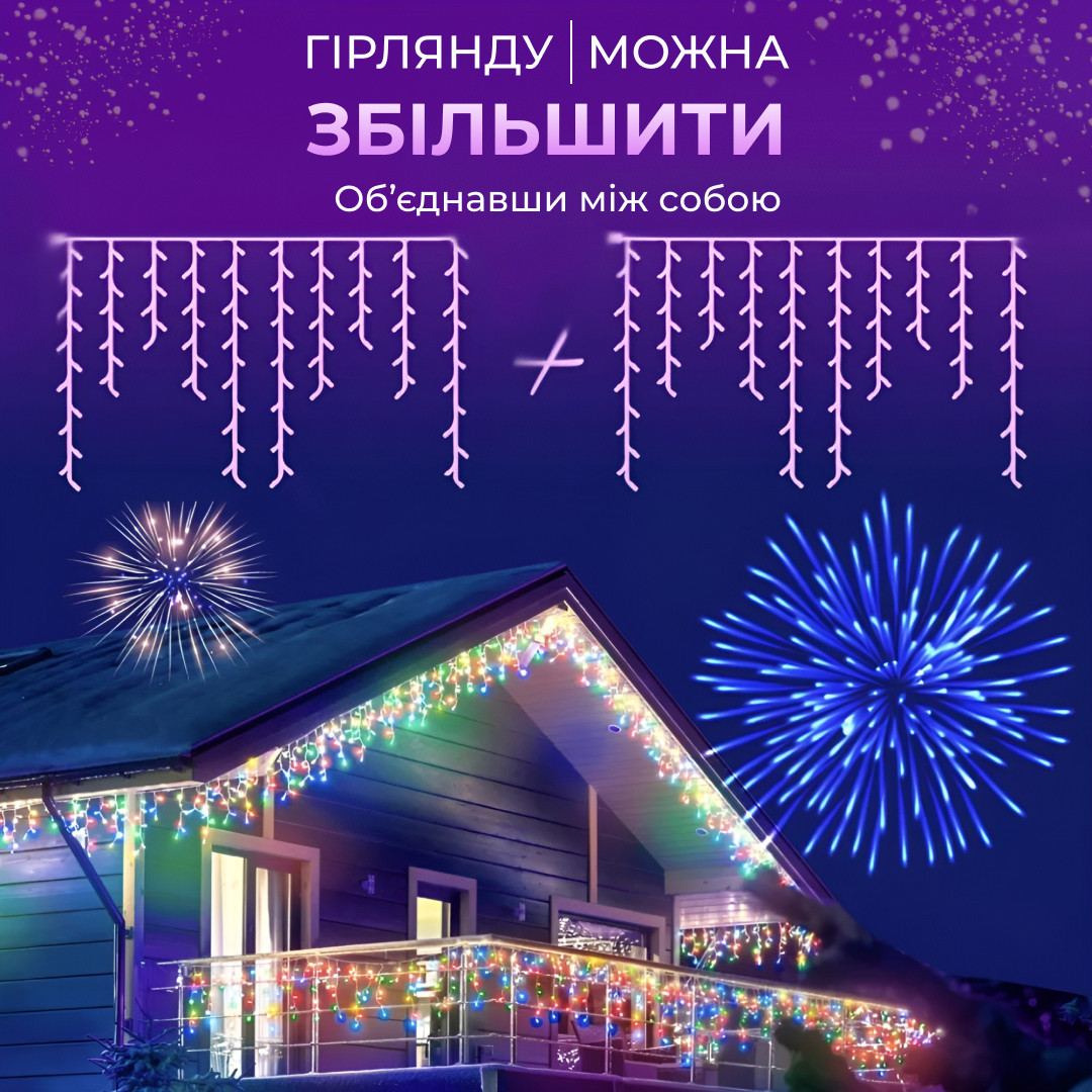Гірлянда вулична світлодіодна 90 LED 3 метри білий дріт бахрома 18 ниток 3МWML_3МWML_Milantium_6