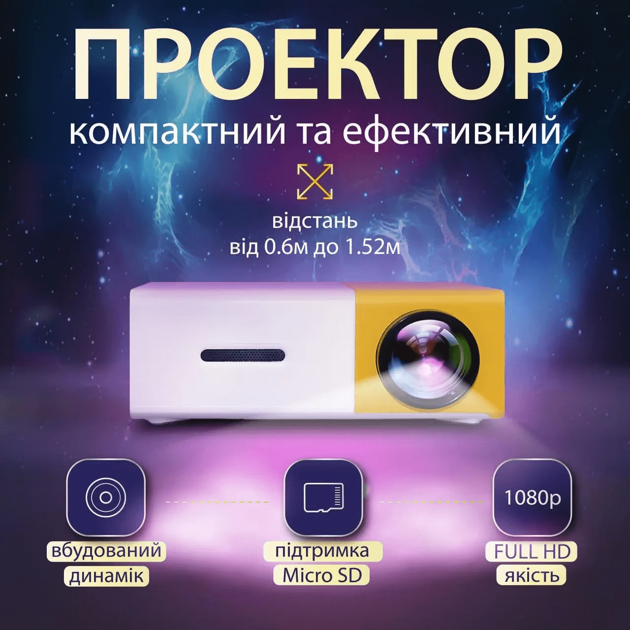 Проектор портативний для дому з вбудованим динаміком HP176094 – купити в Україні недорого