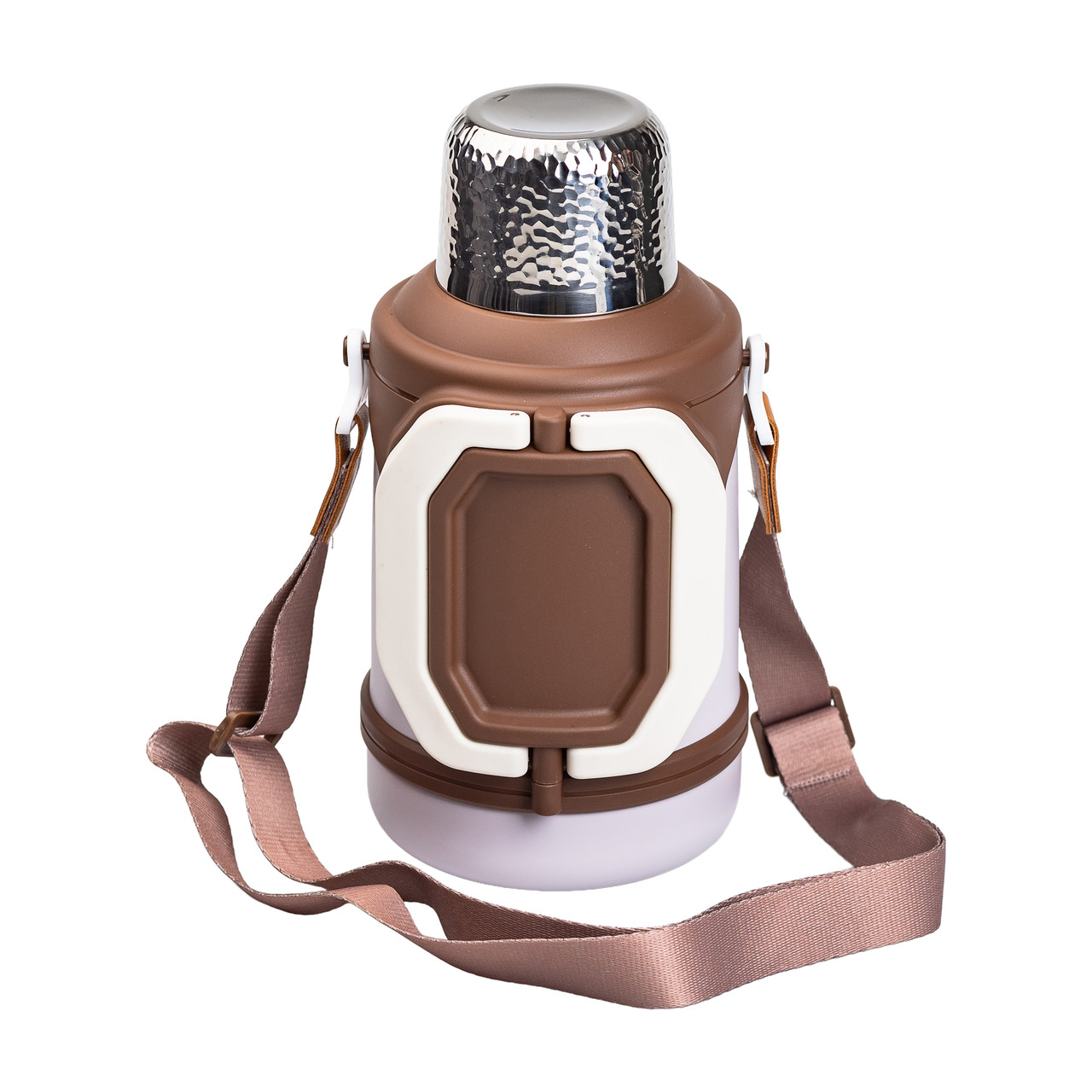 Термос Vacuum Cup 1.5 літра з ремінцем і складною ручкою коричневий HP-14-21V – купити в Україні недорого