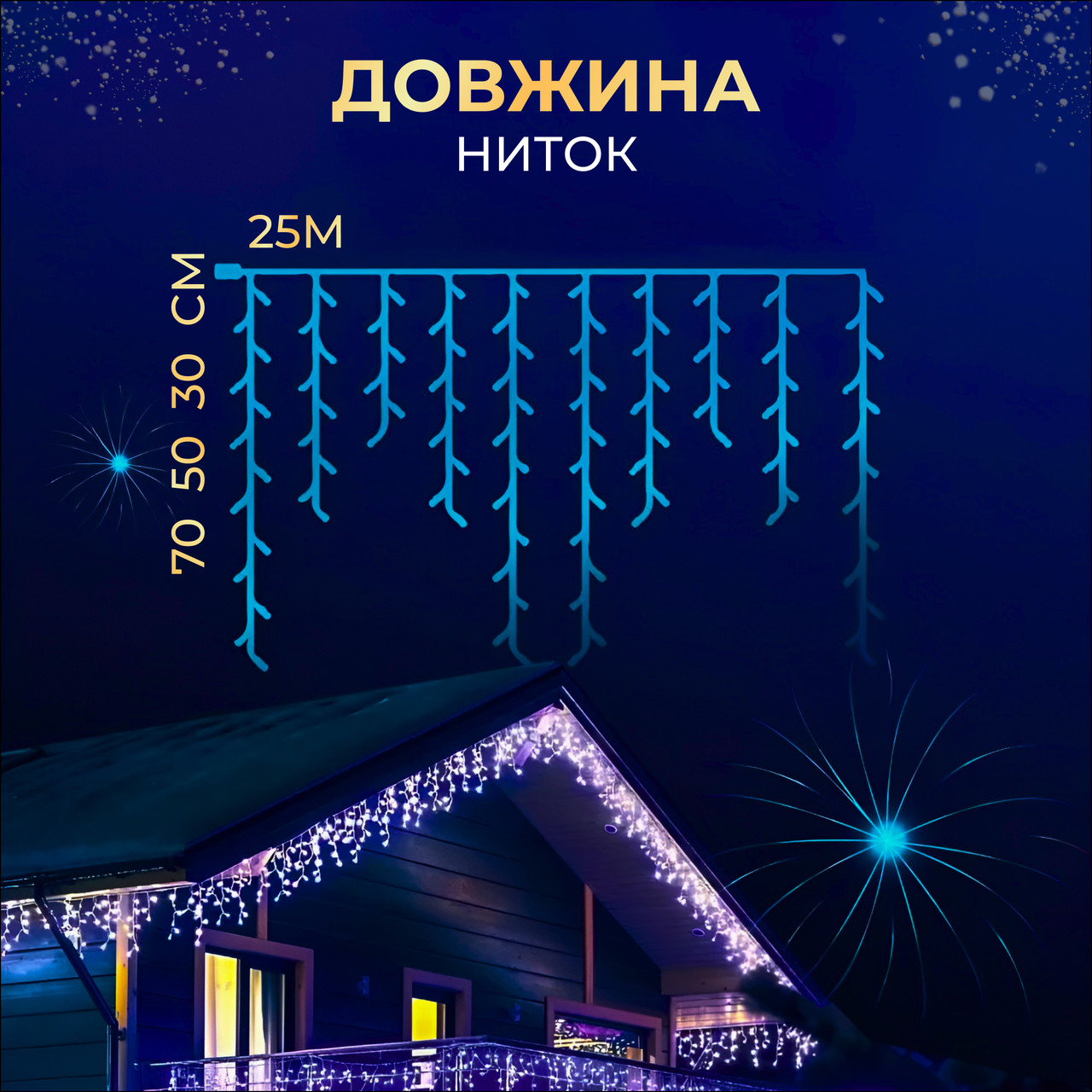 Вулична гірлянда бахрома 25 (м) 405 led світлодіодів зовнішня синя білий дріт_25MWBL_Milantium_2