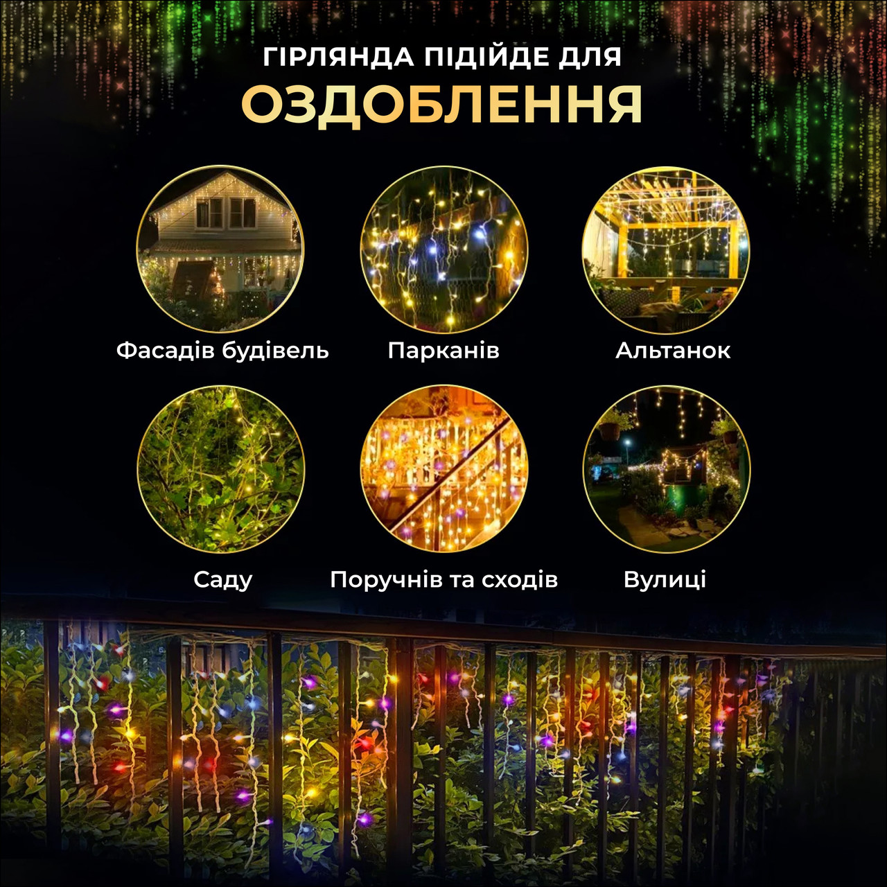 Вулична гірлянда бахрома 50 (м) 810 led світлодіодів зовнішня мультиколор білий дріт_50MWML_Milantium_6