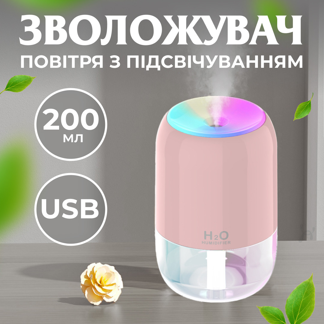Зволожувач повітря аромадифузор 200 мл Рожевий_HPBH16991P_Milantium_1