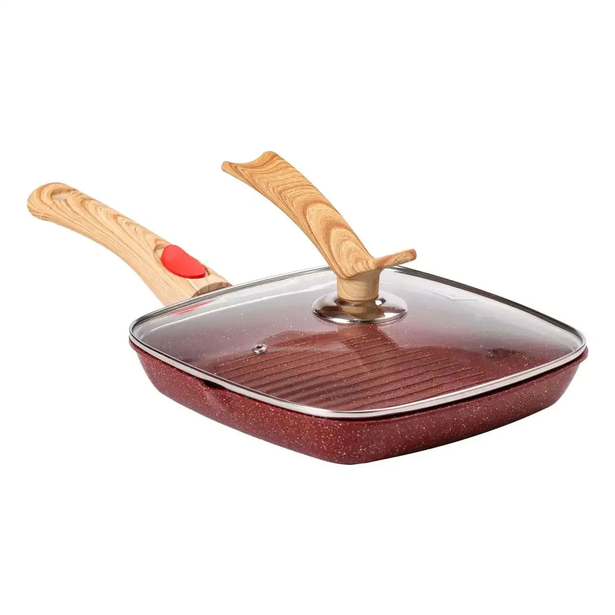 Алюмінієва сковорода-гриль 24 см зі скляною кришкою Square Red MGC HP-4-461R – купити в Україні недорого