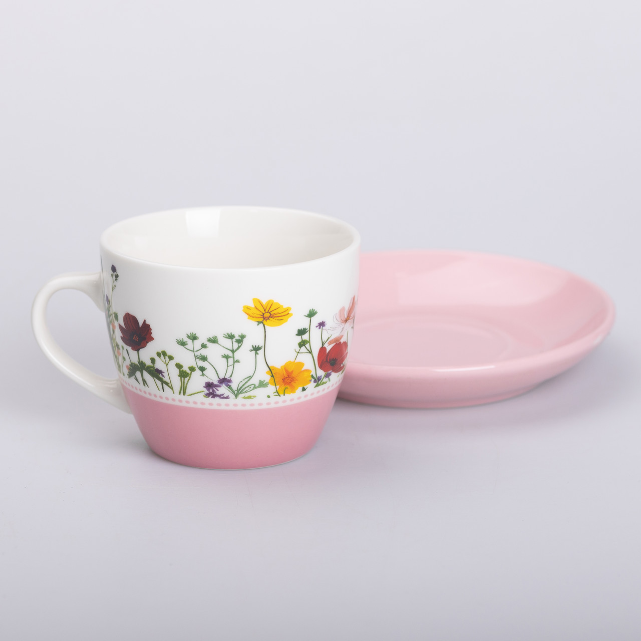 Керамічна чашка з блюдцем 250 (мл) для чаю та кави Рожева_RX-N24723P_Milantium_2