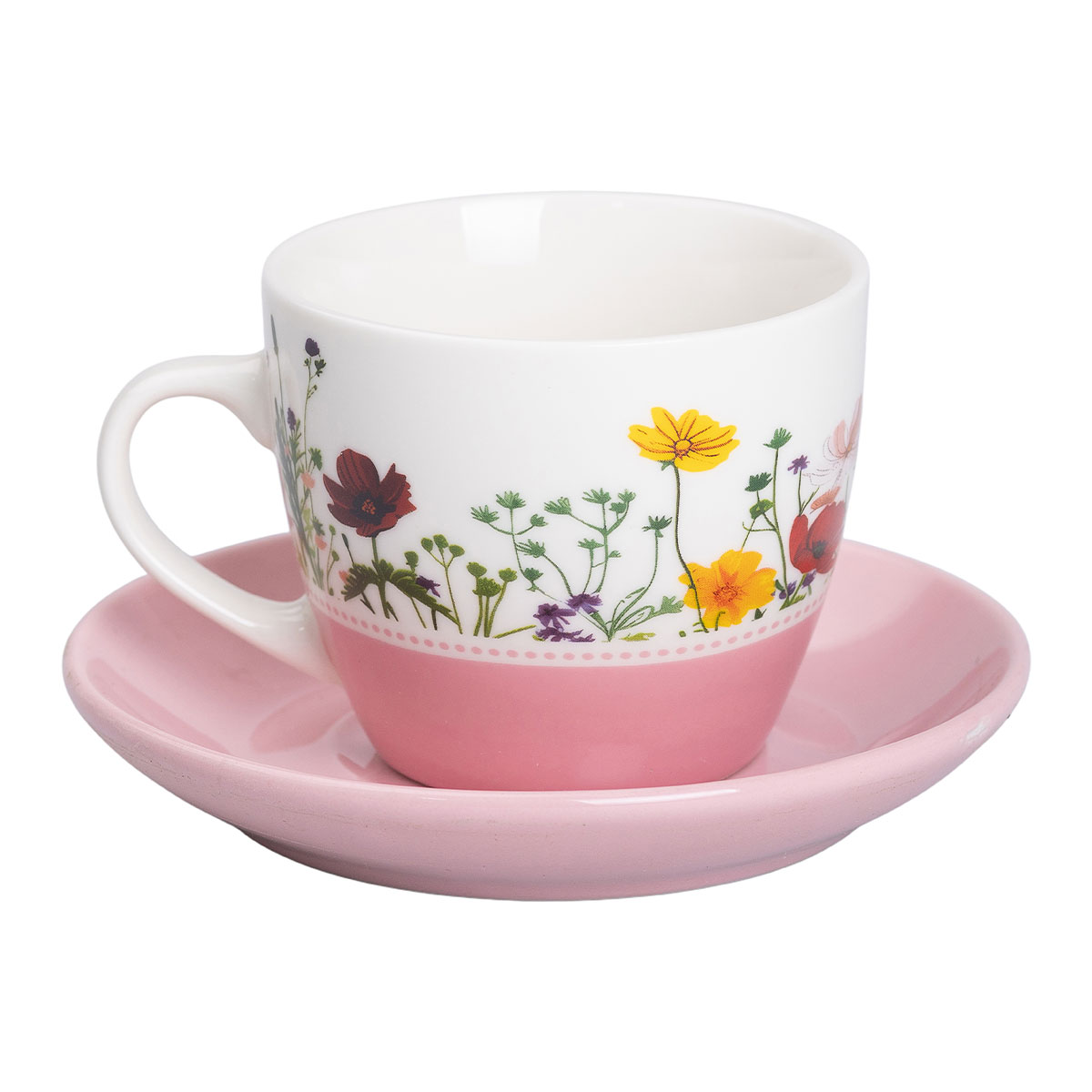 Керамічна чашка з блюдцем 250 (мл) для чаю та кави Рожева RX-N24723P_RX-N24723P_Milantium_1
