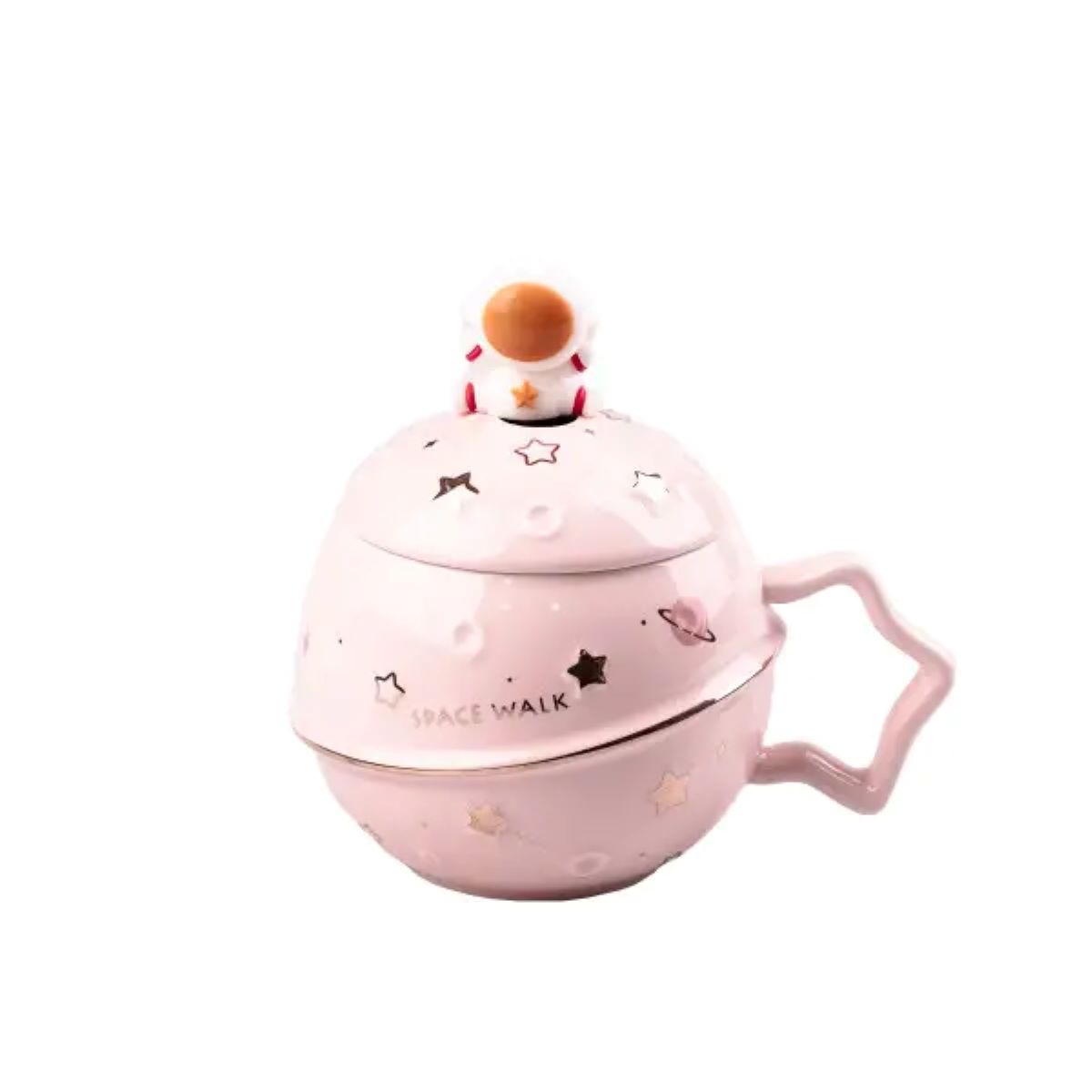 Чашка порцелянова Space Walk 400мл з кришкою і ложкою Рожевий HPCY8282P_HPCY8282P_Milantium_1