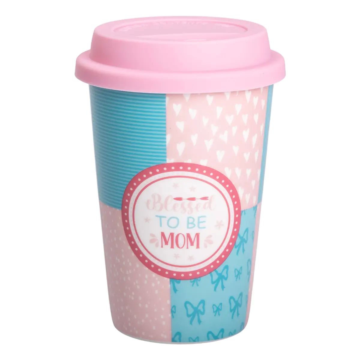 Стакан порцелянаовий 420 мл з силіконовою кришкою Blessed to be mom RX-N240288BM – купити в Україні недорого