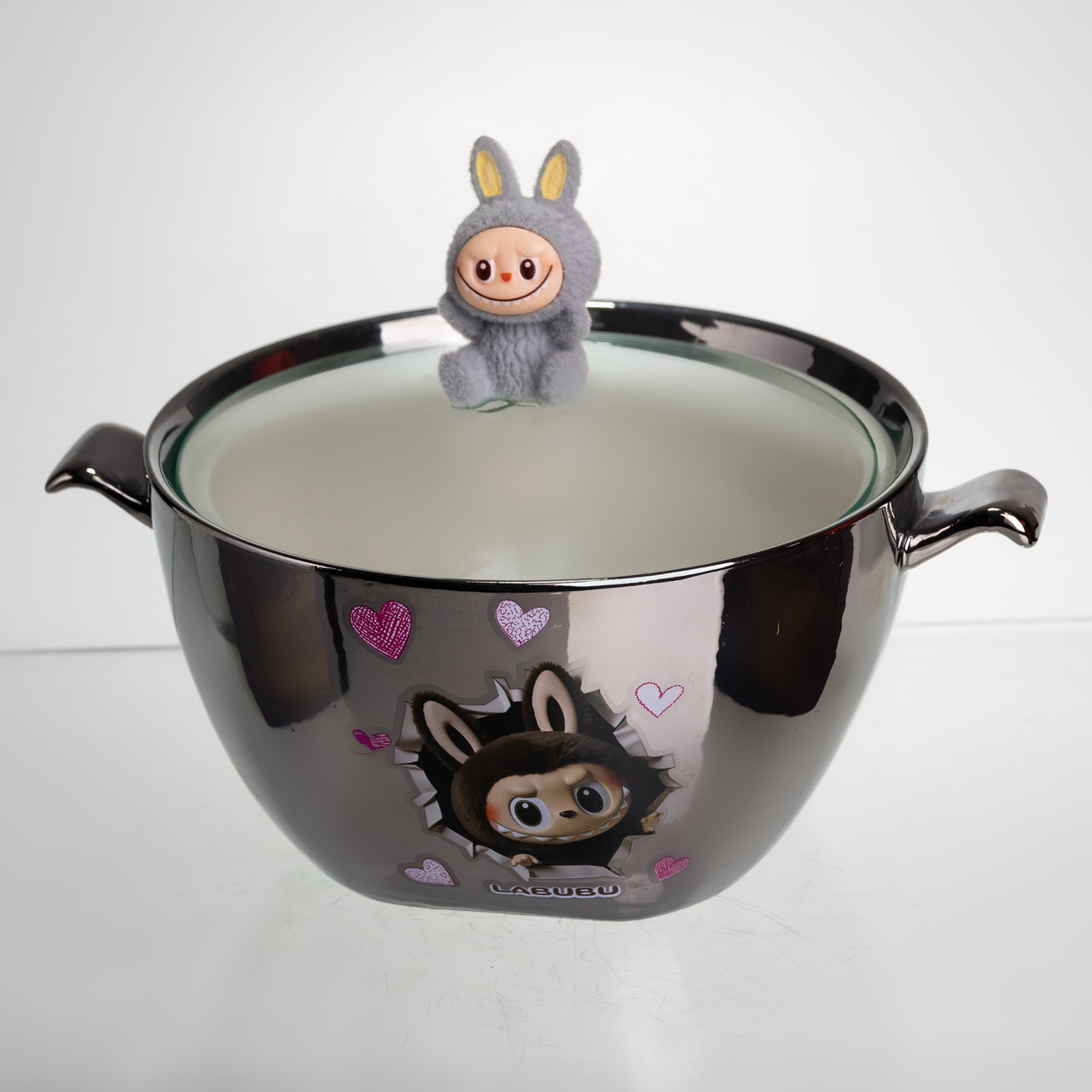 Бульйонниця порцелянова Labubu з кришкою та ручками 800 (мл) Ø15 (см) дитяча тарілка для супу та локшини Сріблястий з сірим FM-34A – купити в Україні недорого