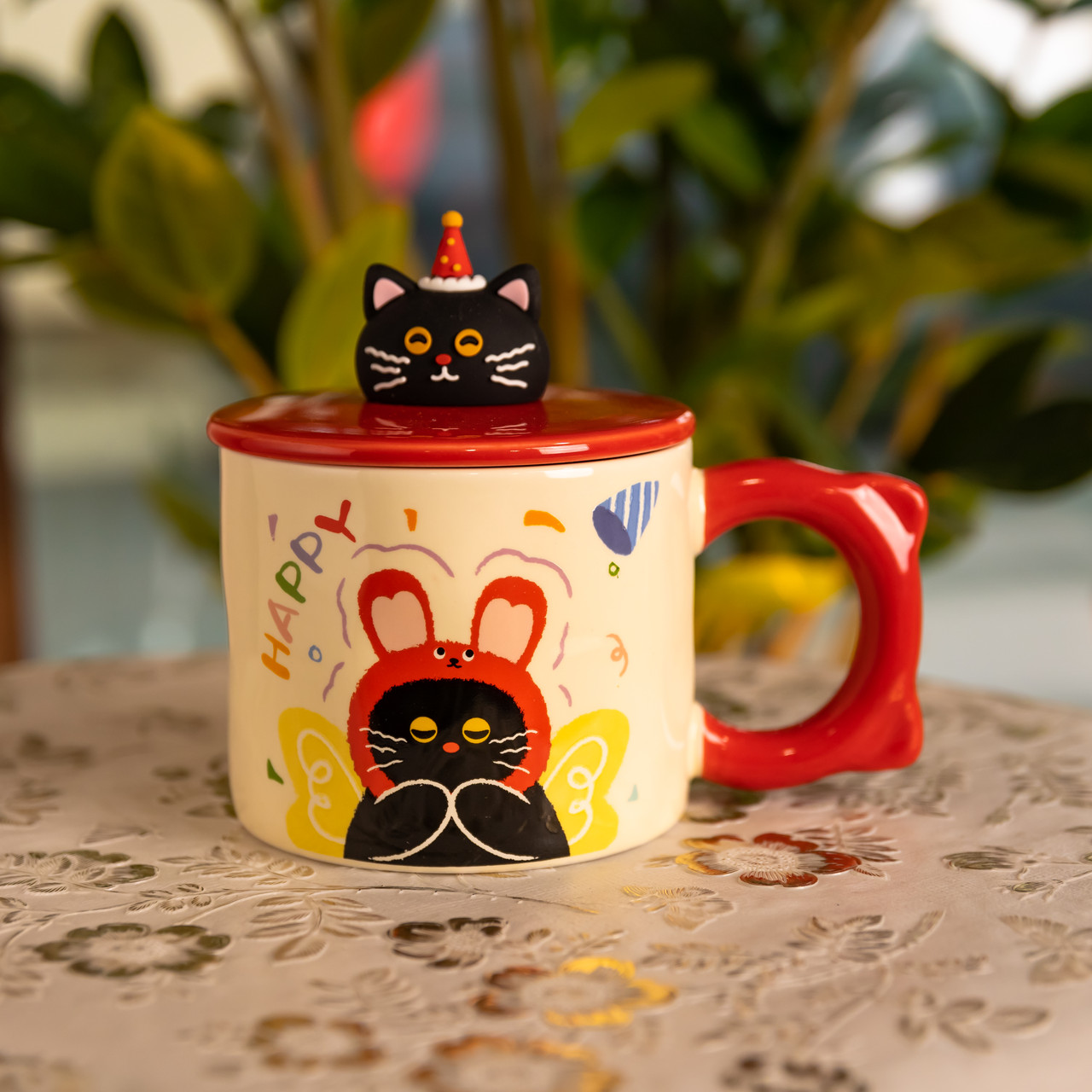 Чашка порцелянова з кришкою Kitten's Birthday 400 (мл) подарункова кружка прикольна чашка для дітей на подарунок Рожевий FM-24C – купити в Україні недорого