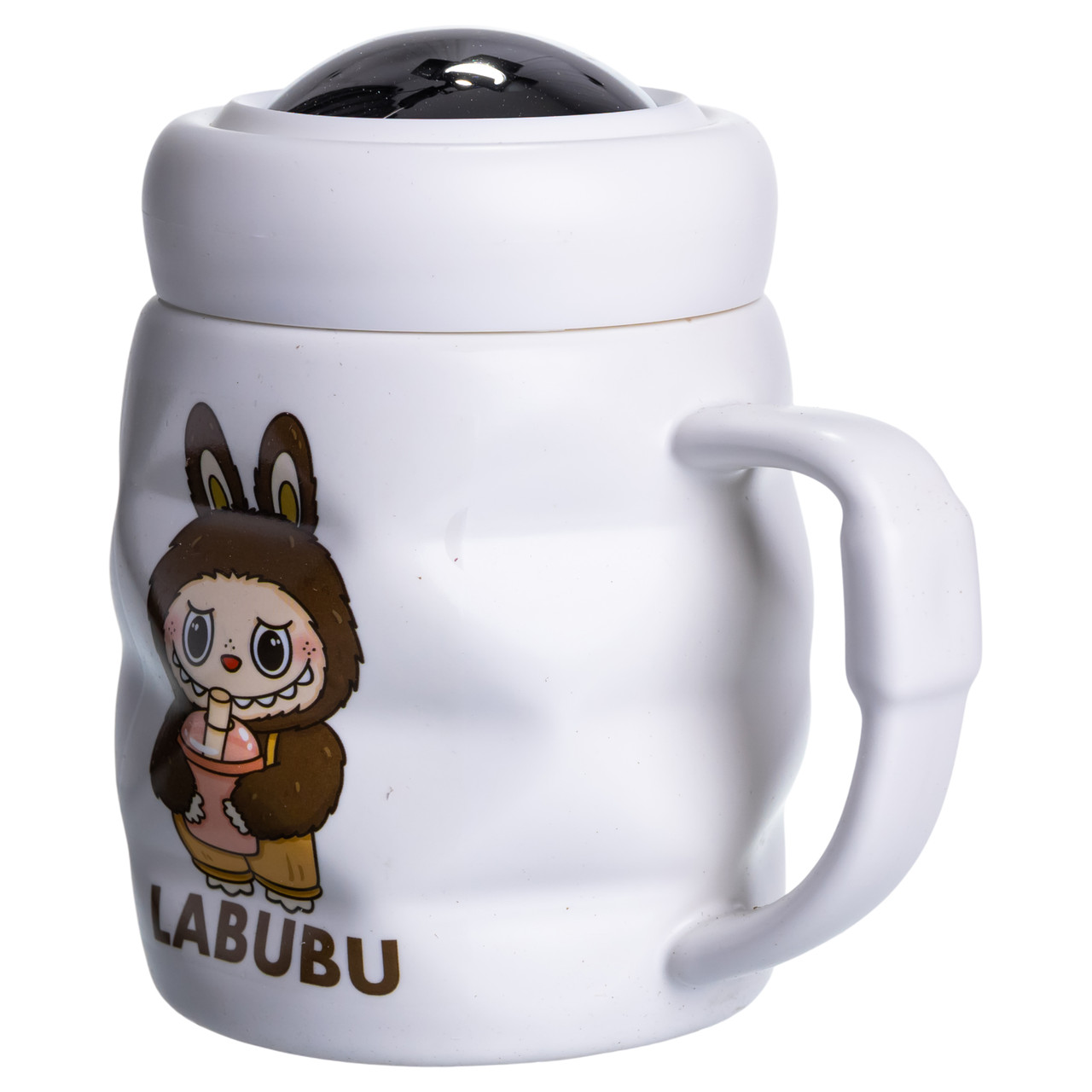 Чашка порцелянова з кришкою Labubu 400 (мл) подарункова кружка прикольна чашка для дітей на подарунок Білий з темно-коричневим FM-54C_FM-54C_Milantium_4