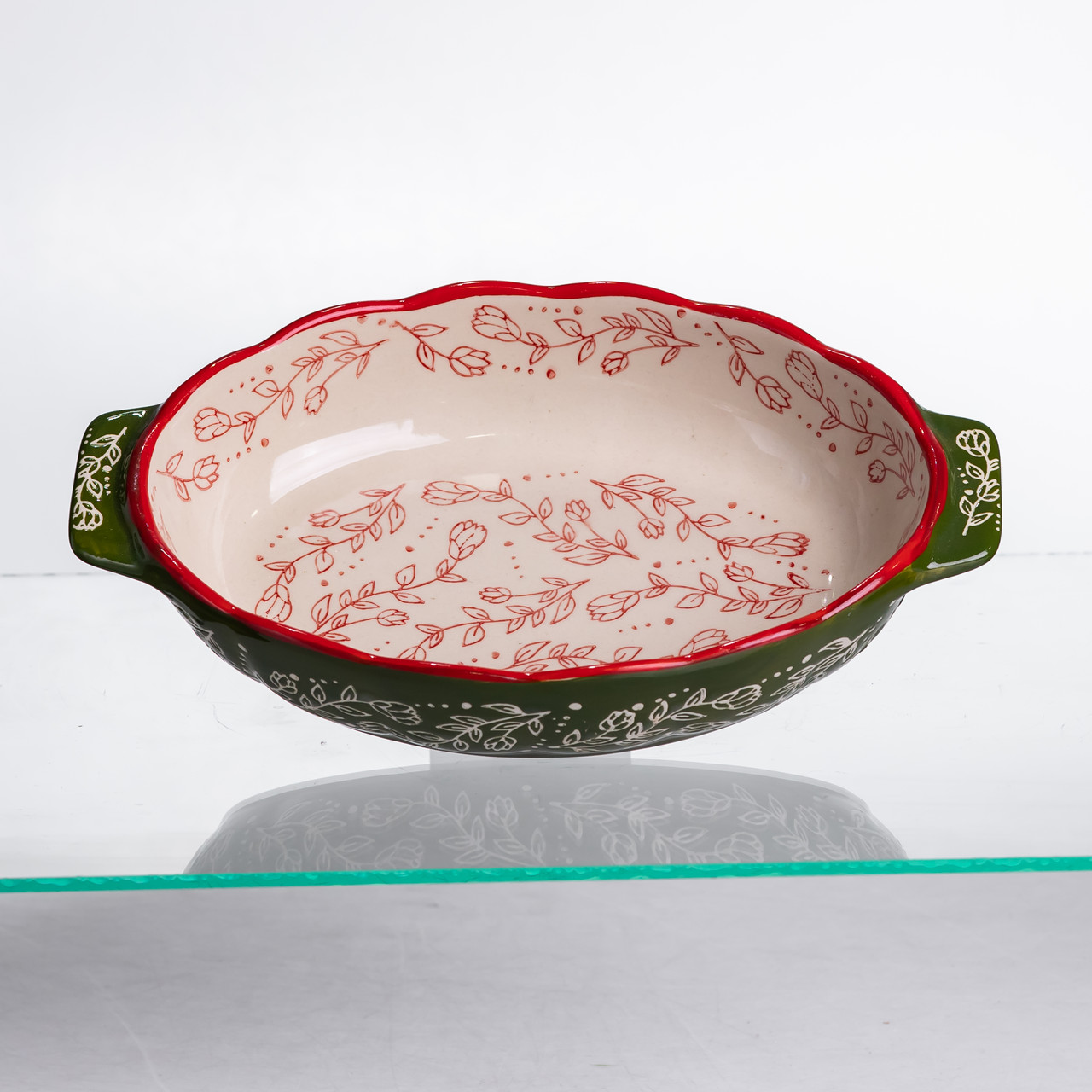 Форма для запікання Vintage 25×15×5 (см) овальна з ручками Зелена HM05-01 – купити в Україні недорого