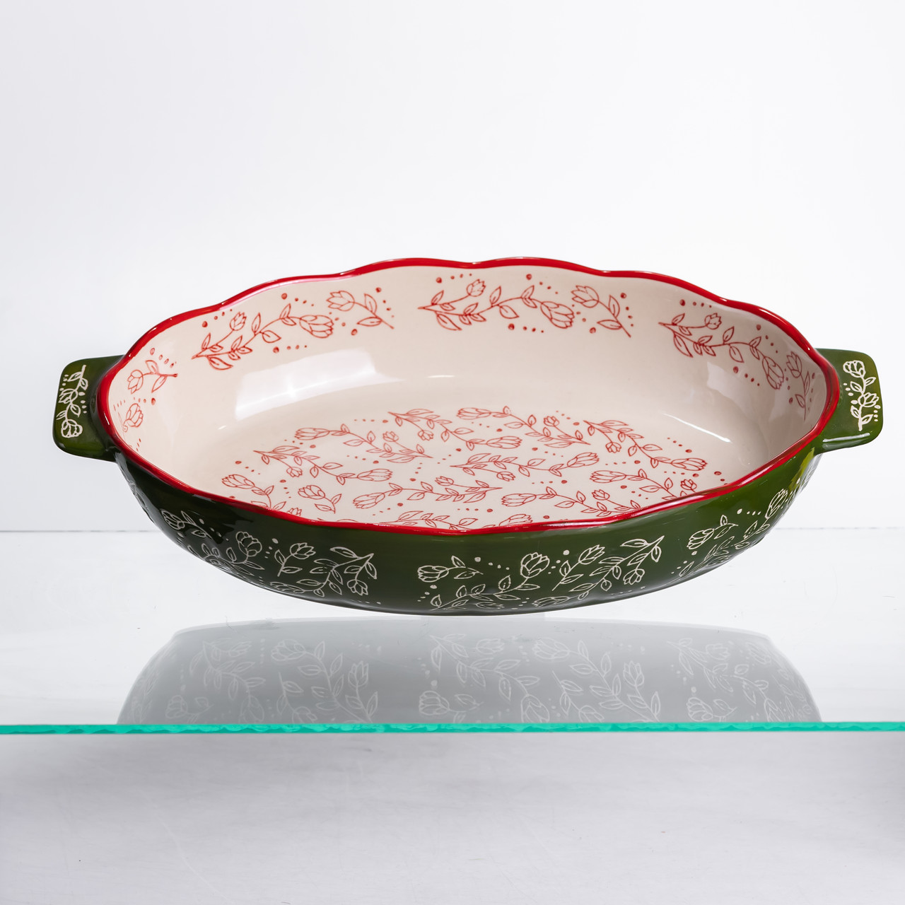 Форма для запікання Vintage 35×22×5 (см) овальна з ручками Зелена HM05-03 – купити в Україні недорого