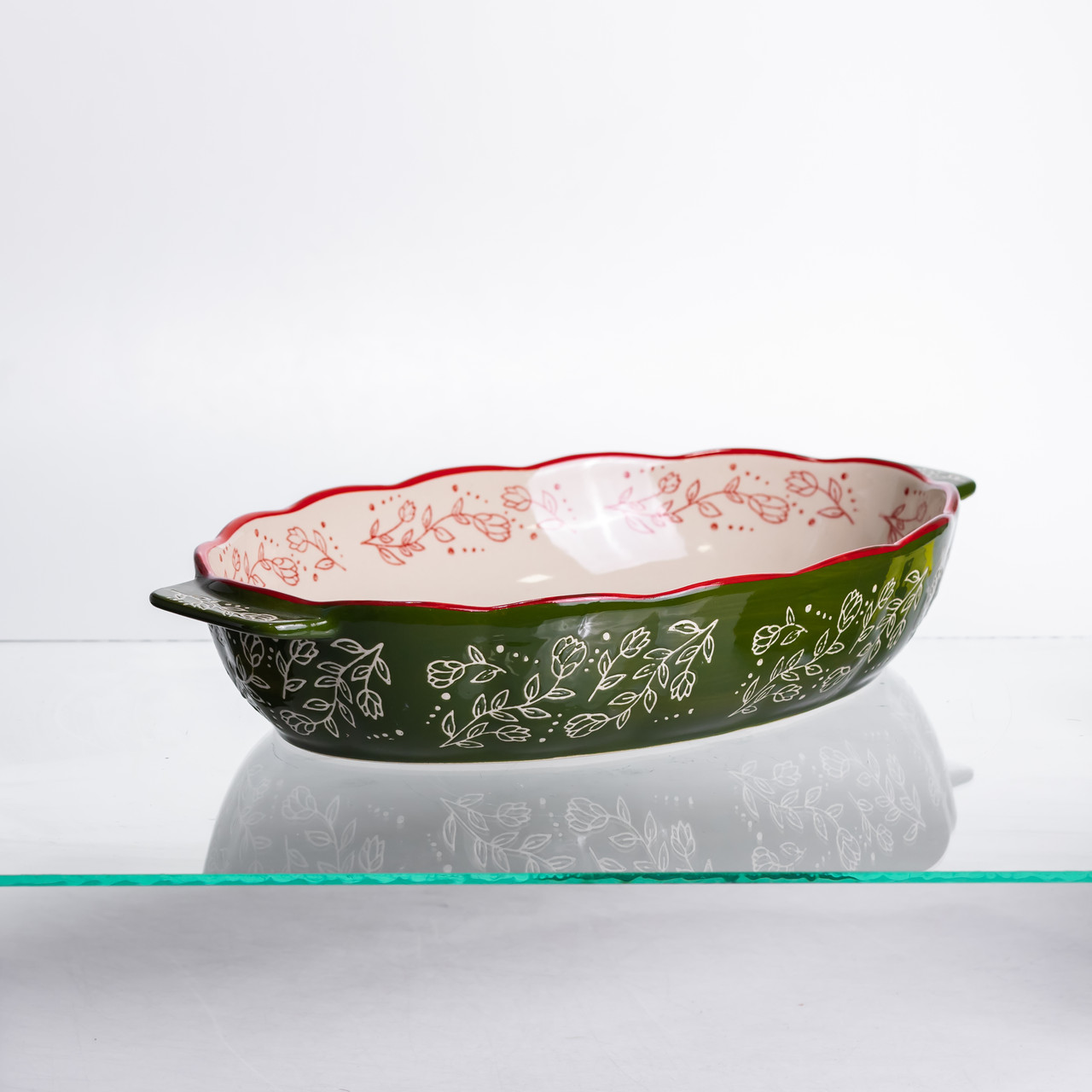 Форма для запікання Vintage 35×22×5 (см) овальна з ручками Зелена HM05-03_HM05-03_Milantium_2