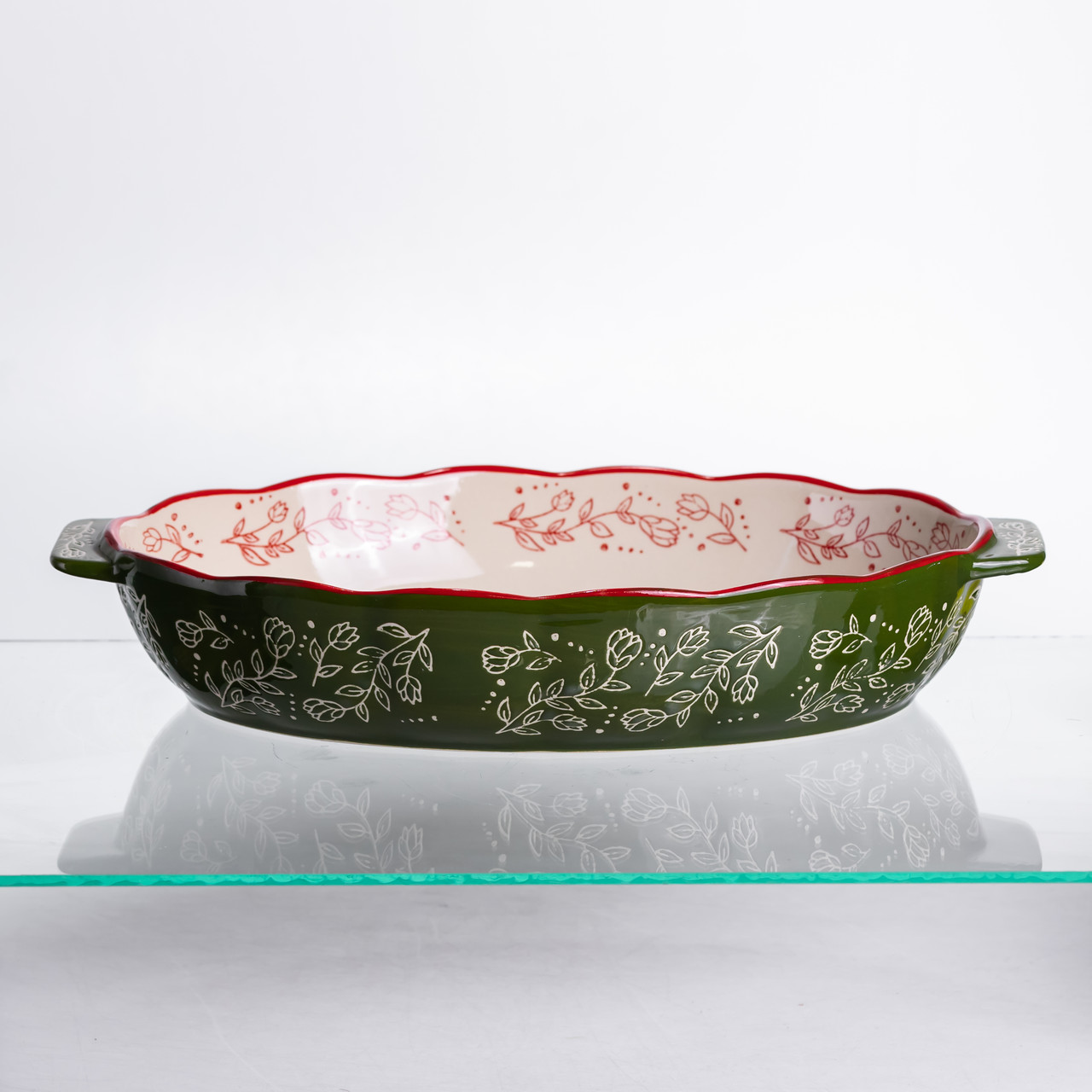 Форма для запікання Vintage 35×22×5 (см) овальна з ручками Зелена HM05-03_HM05-03_Milantium_3