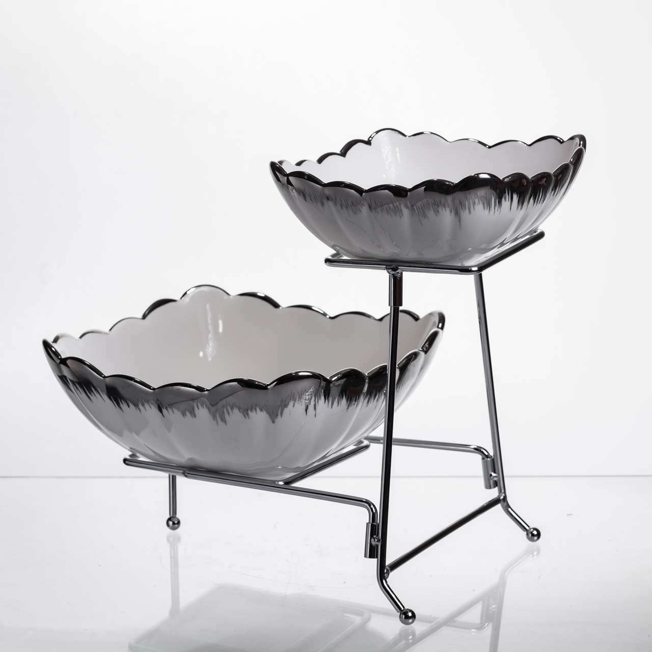 Фруктовниця на 2 яруси фуршетна 27×21×25 (см) Біла з сріблом 2561-1AS – купити в Україні недорого