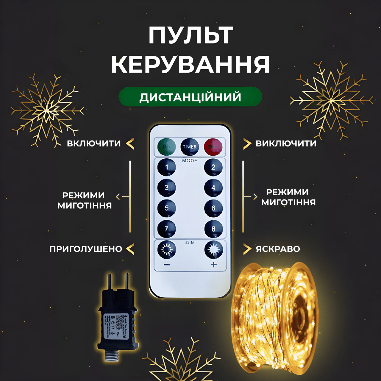 Гірлянда роса на пульті 100 метрів на 1000 світлодіодів крапля білий провід жовтий 1000L100MWY_1000L100MWY_Milantium_5