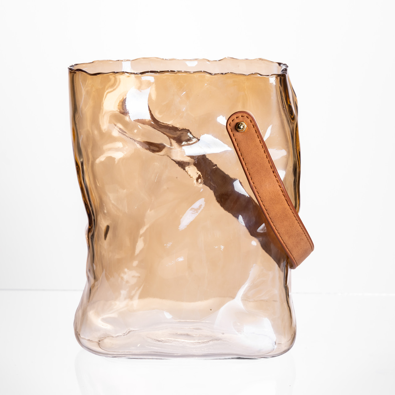 Подарункова скляна ваза сумочка з ручкою 18×9×25 (см) декоративна ваза 2.8 (л) для квітів Коричневий HP-19-157-1 – купити в Україні недорого