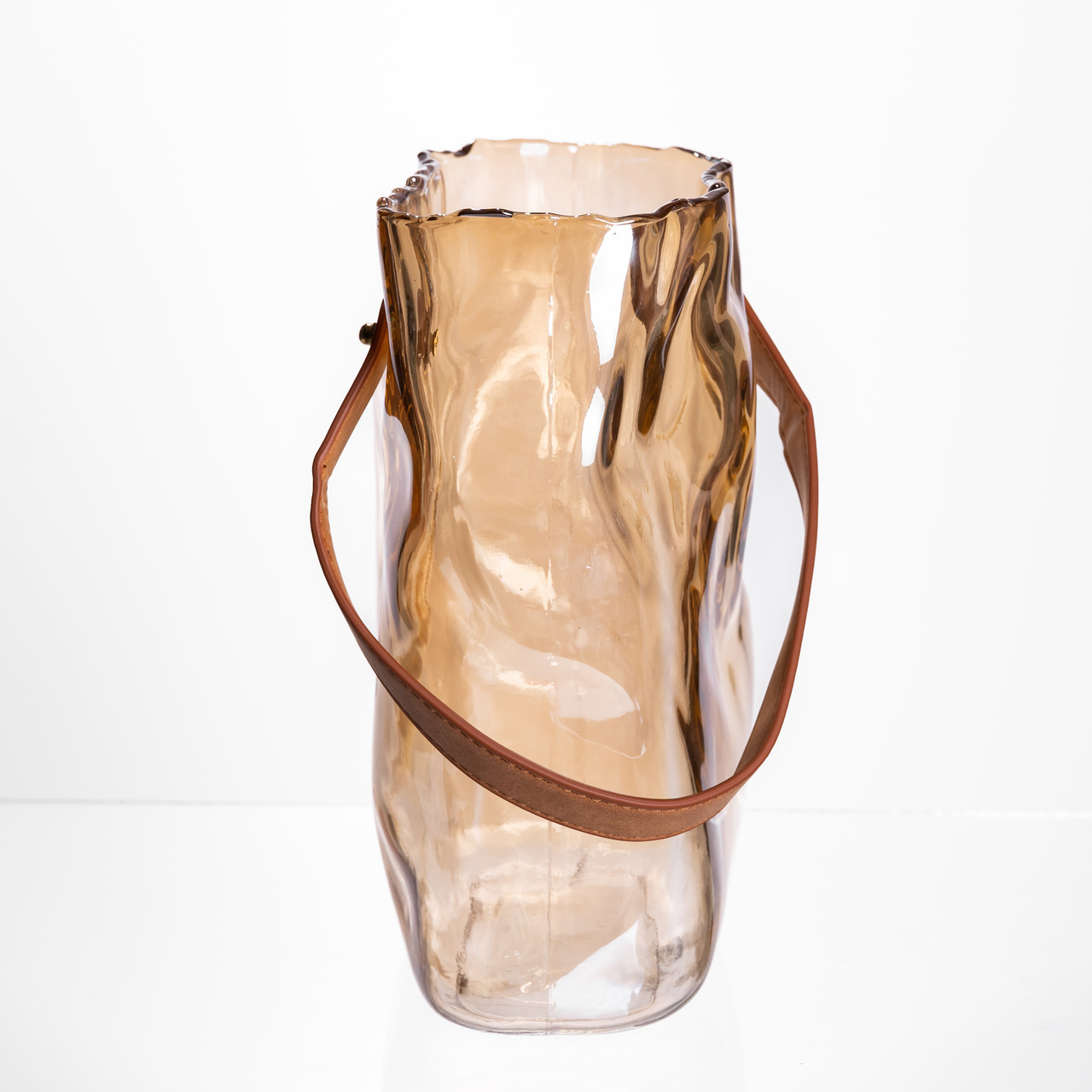 Подарункова скляна ваза сумочка з ручкою 18×9×25 (см) декоративна ваза 2.8 (л) для квітів Коричневий HP-19-157-1_HP-19-157-1_Milantium_2