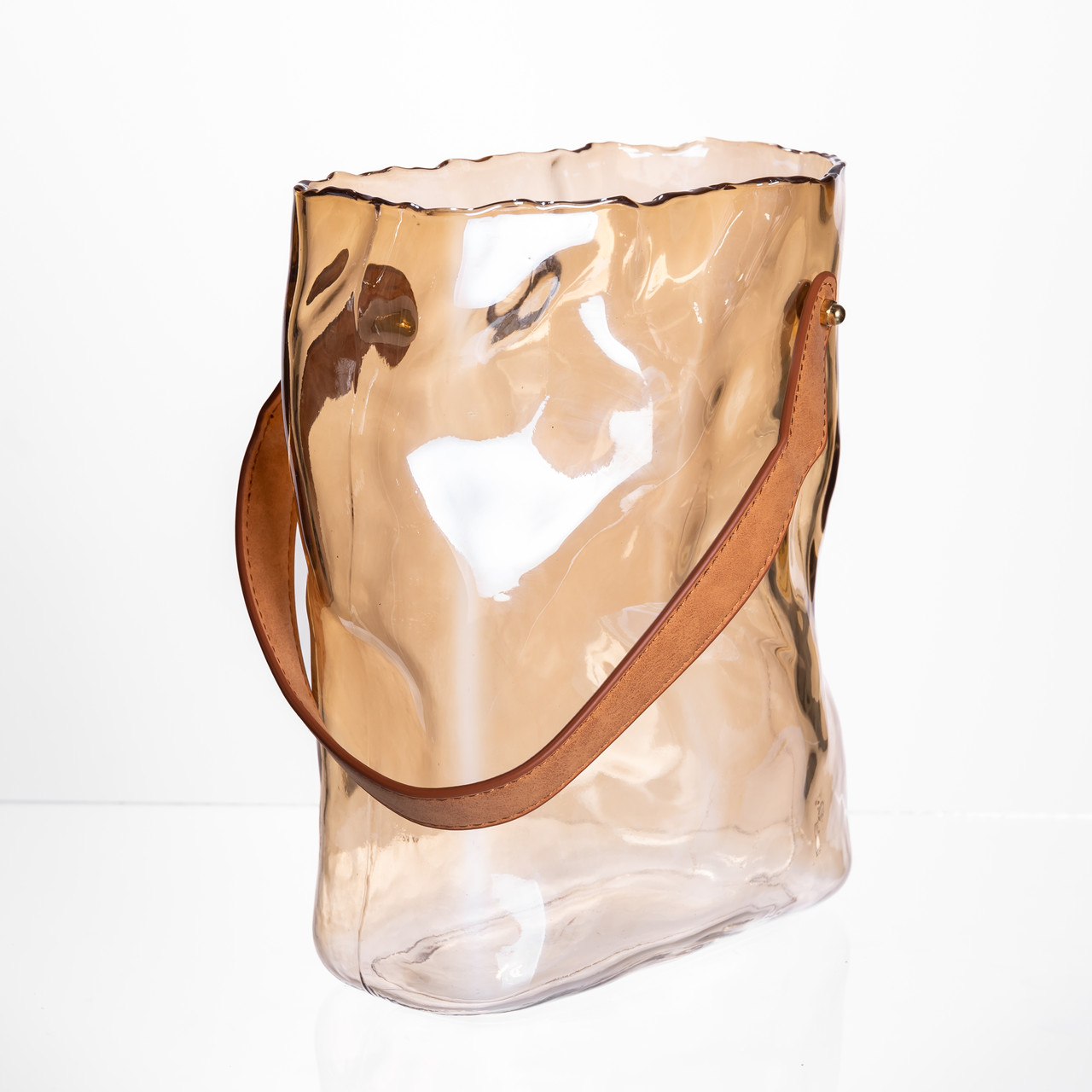 Подарункова скляна ваза сумочка з ручкою 18×9×25 (см) декоративна ваза 2.8 (л) для квітів Коричневий HP-19-157-1_HP-19-157-1_Milantium_3